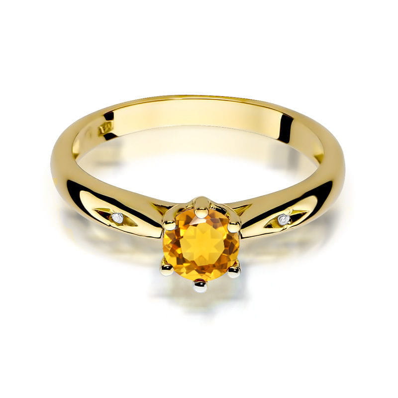 Inel Aur 9K cu Citrin 0.50 ct si Diamante Naturale 0.01 ct