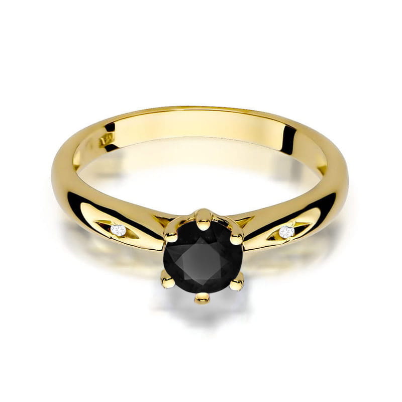 Inel Aur 9K cu Diamante Naturale Albe si Negre 0.51 ct