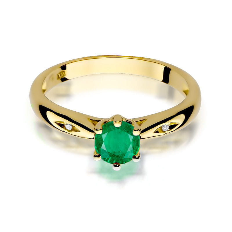 Inel Aur 9K cu Smarald 0.50 ct si Diamante Naturale 0.01 ct