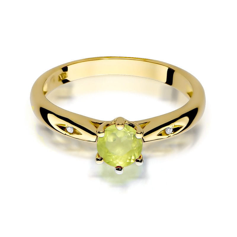 Inel Aur 9K cu Peridot 0.60 ct si Diamante Naturale 0.01 ct