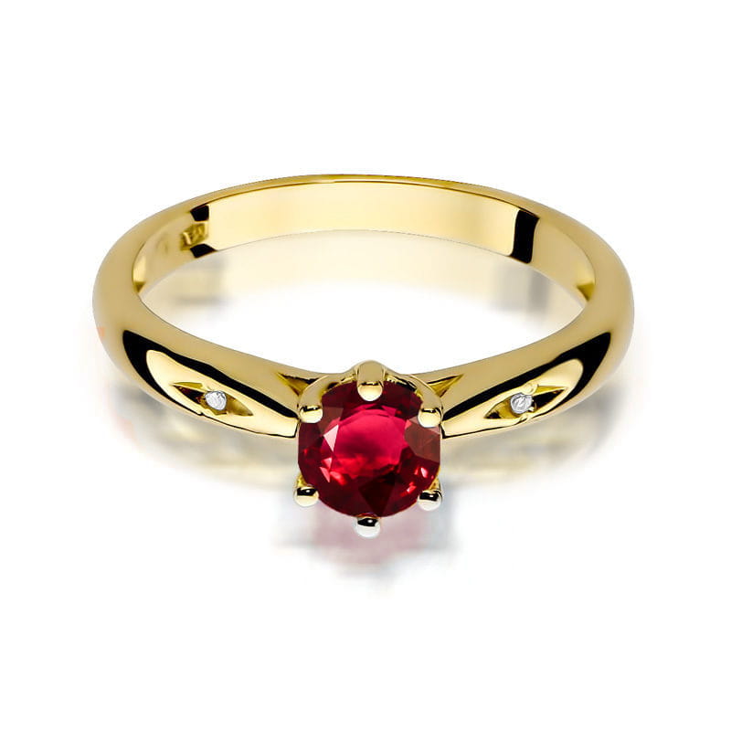 Inel Aur 9K cu Rubin 0.60 ct si Diamante Naturale 0.01 ct