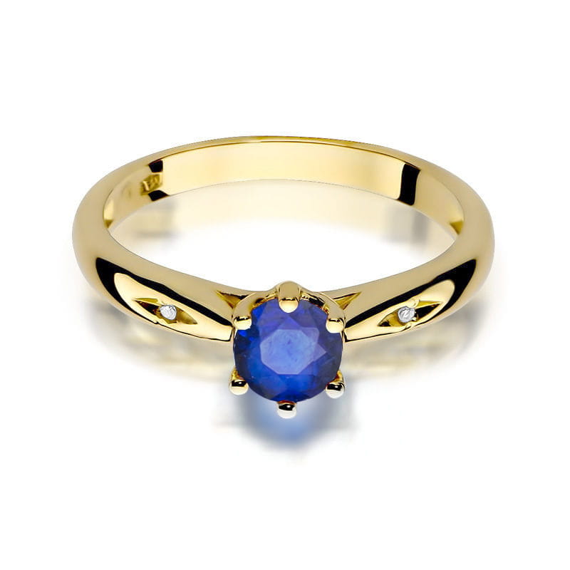 Inel Aur 9K cu Safir 0.50 ct si Diamante Naturale 0.01 ct