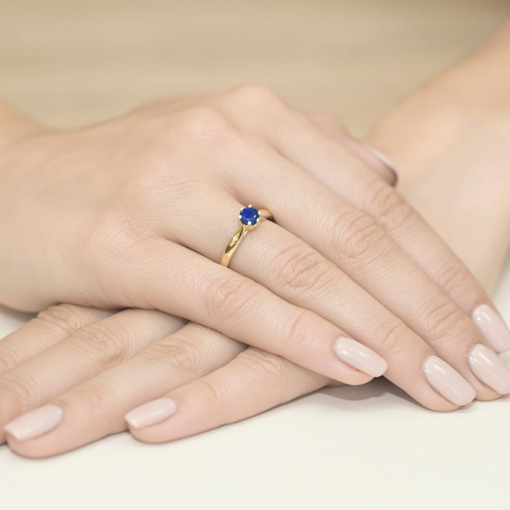 Inel Aur 9K cu Safir 0.50 ct si Diamante Naturale 0.01 ct