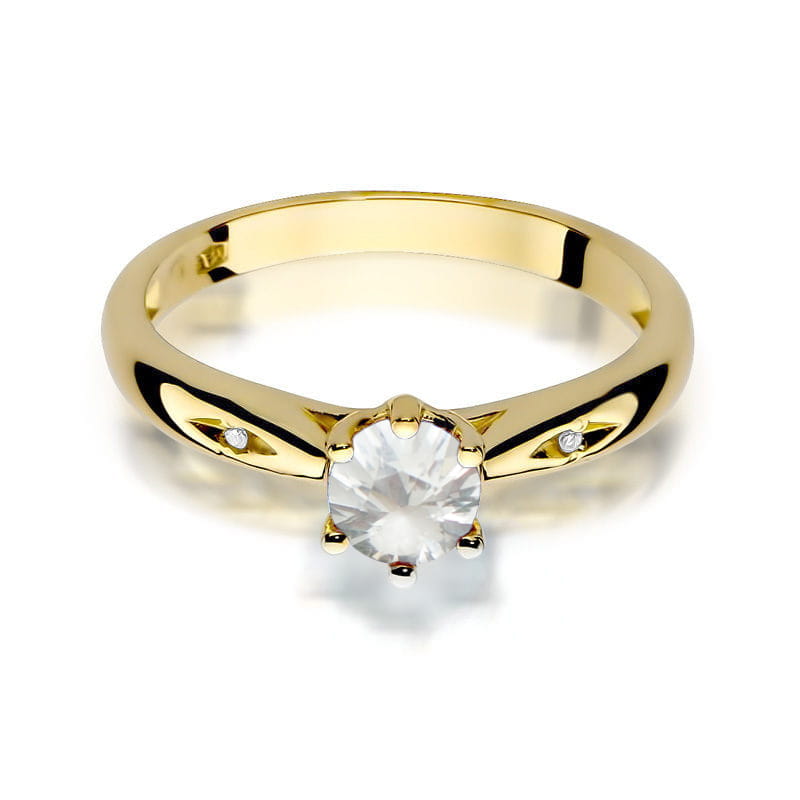 Inel Aur 9K cu Safir Alb 0.60 ct si Diamante Naturale 0.01 ct