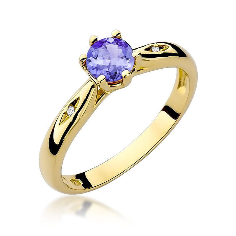 Inel Aur 9K cu Tanzanit 0.50 ct si Diamante Naturale 0.01 ct