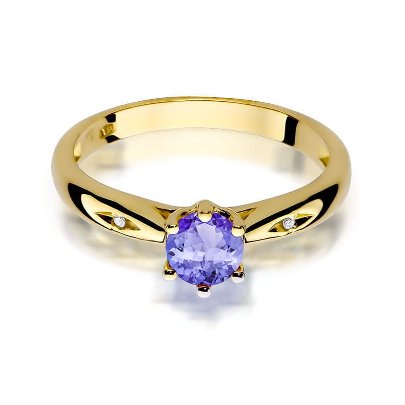 Inel Aur 9K cu Tanzanit 0.50 ct si Diamante Naturale 0.01 ct