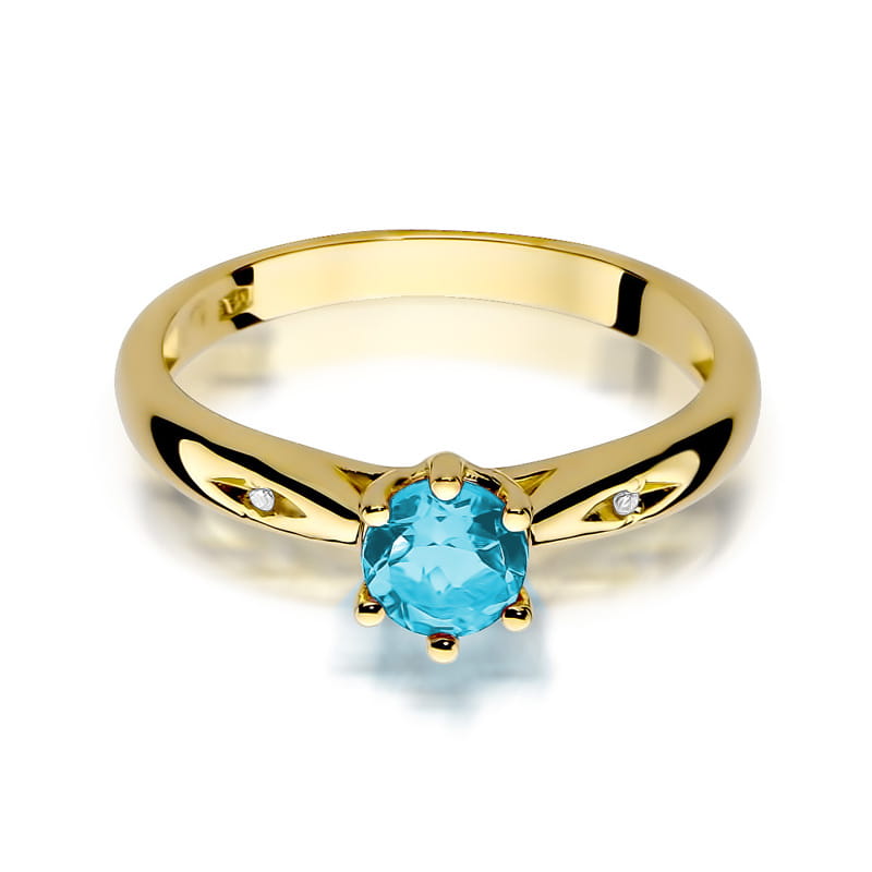 Inel Aur 9K cu Topaz Swiss 0.50 ct si Diamante Naturale 0.01 ct