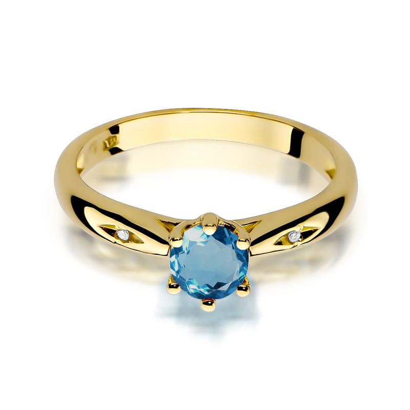 Inel Aur 9K cu Topaz London Blue 0.50 ct si Diamante Naturale 0.01 ct