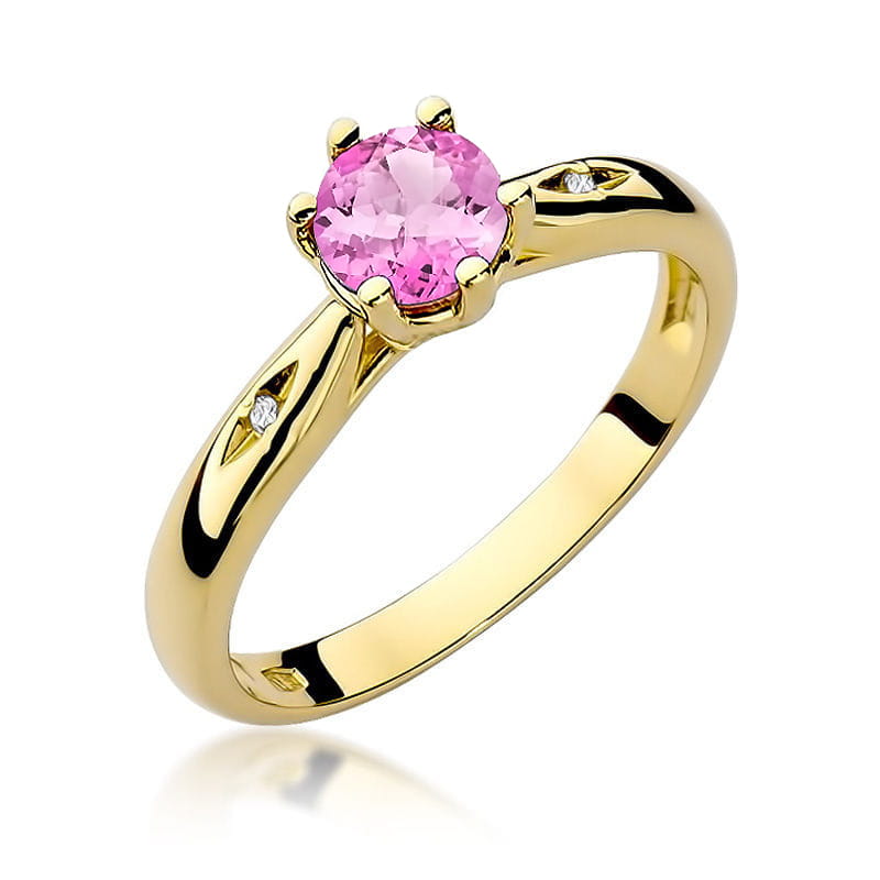 Inel Aur 9K cu Topaz Roz 0.60 ct si Diamante Naturale 0.01 ct
