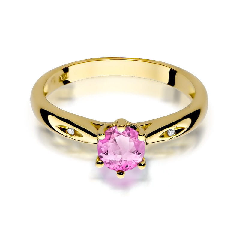 Inel Aur 9K cu Topaz Roz 0.60 ct si Diamante Naturale 0.01 ct