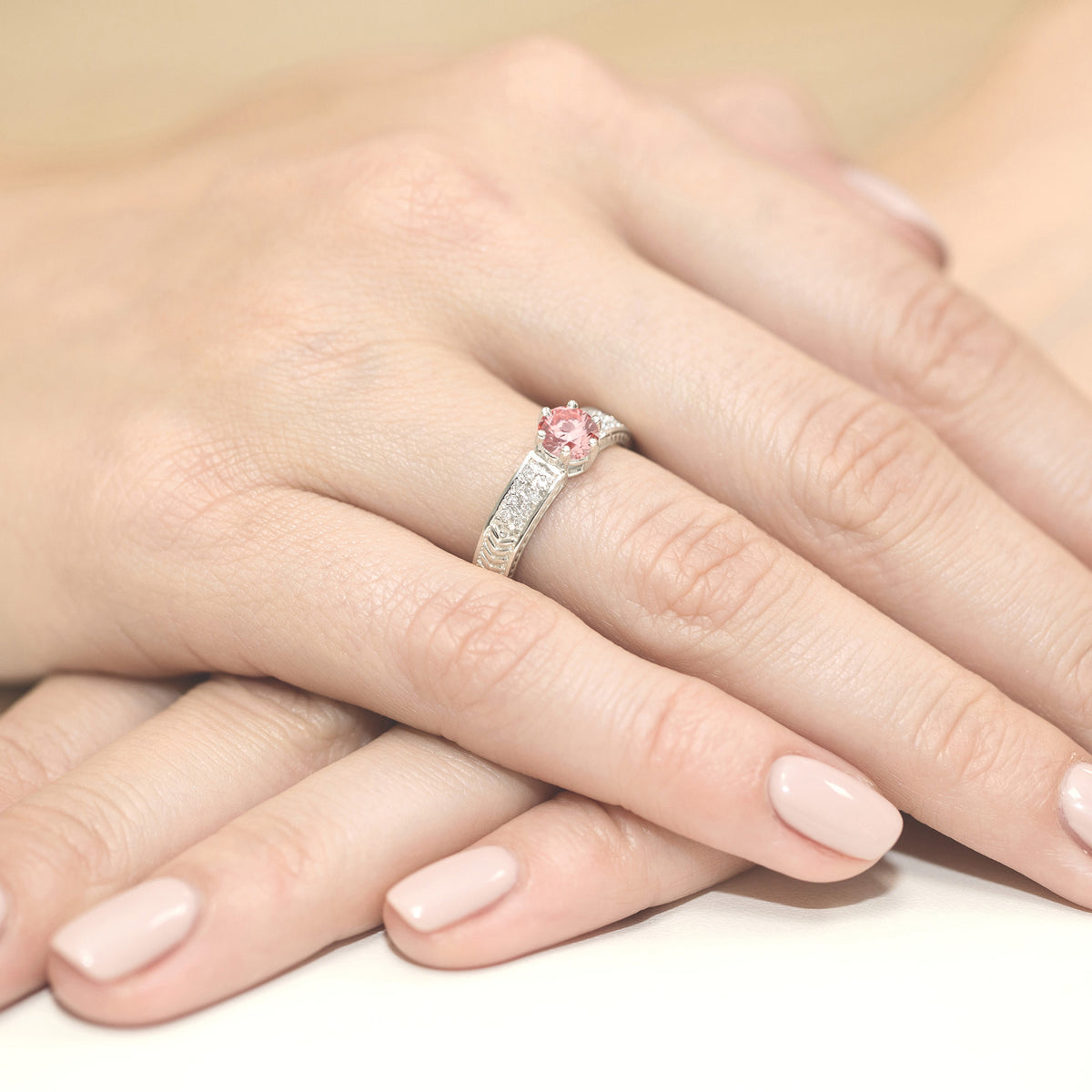 Inel Aur 14K cu Diamante Roz de Laborator 0.58 ct