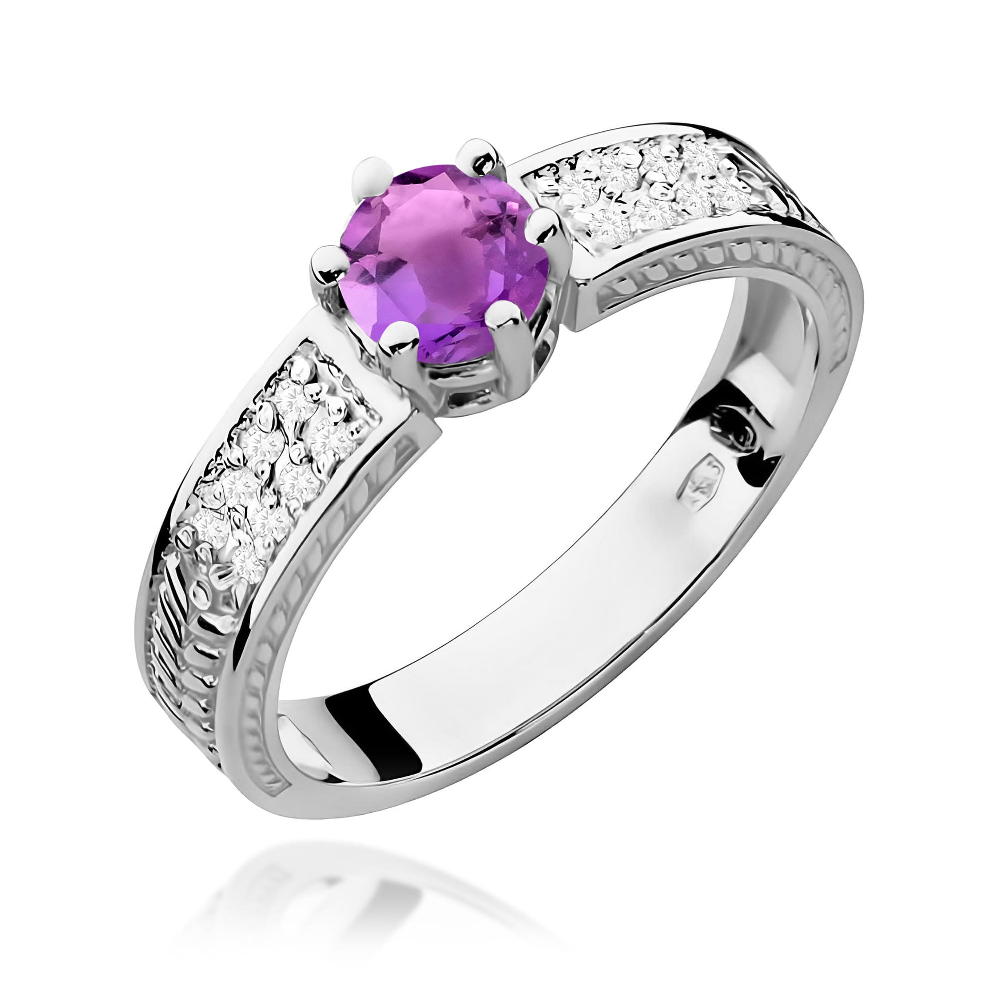Inel Aur 9K cu Ametist 0.50 ct si Diamante Naturale 0.08 ct