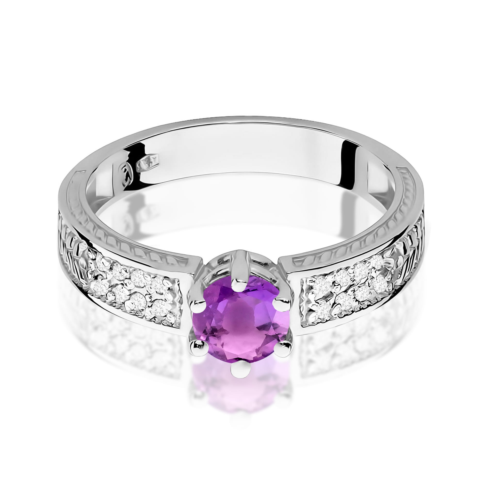Inel Aur 9K cu Ametist 0.50 ct si Diamante Naturale 0.08 ct