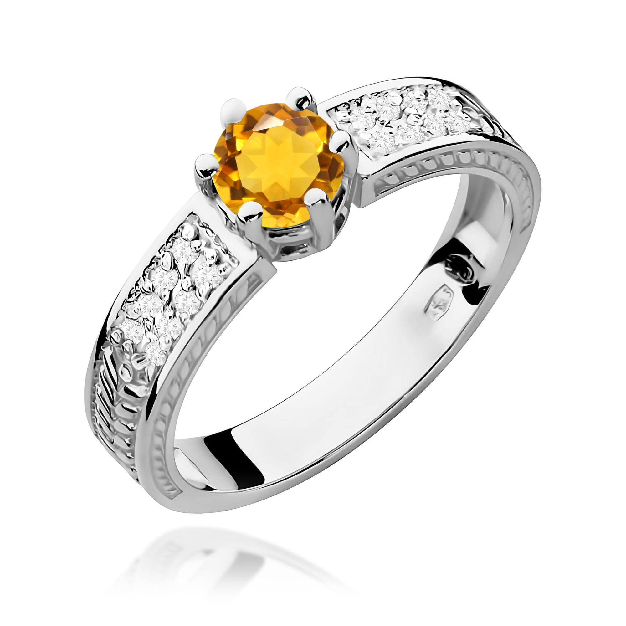 Inel Aur 9K cu Citrin 0.50 ct si Diamante Naturale 0.08 ct
