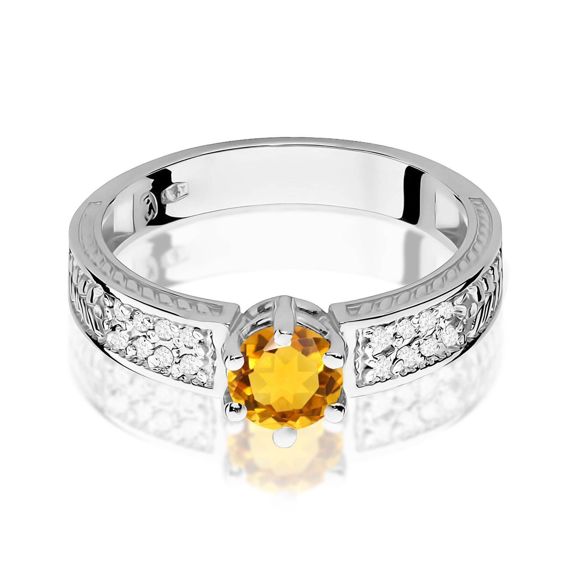 Inel Aur 9K cu Citrin 0.50 ct si Diamante Naturale 0.08 ct