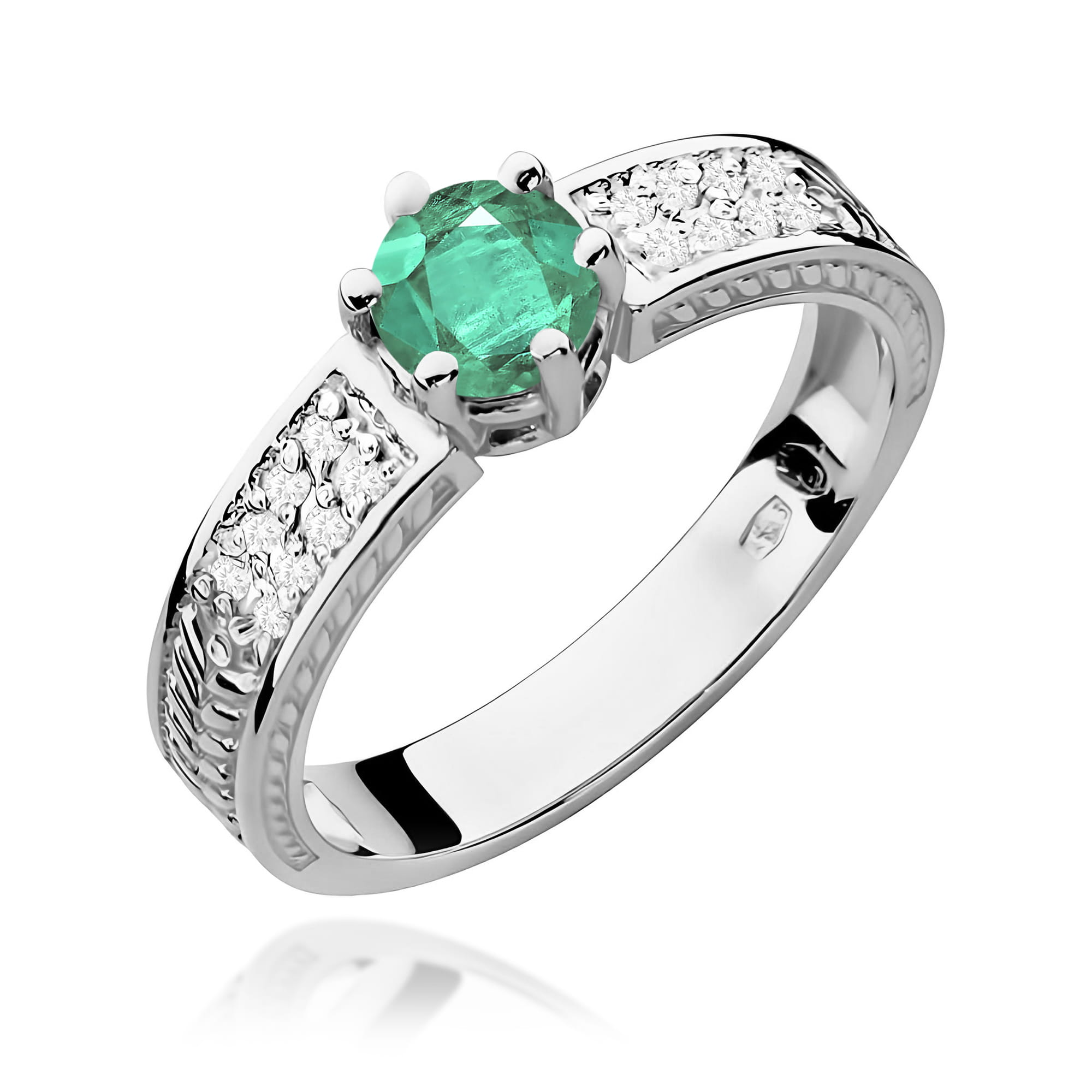 Inel Aur 9K cu Smarald 0.50 ct si Diamante Naturale 0.08 ct