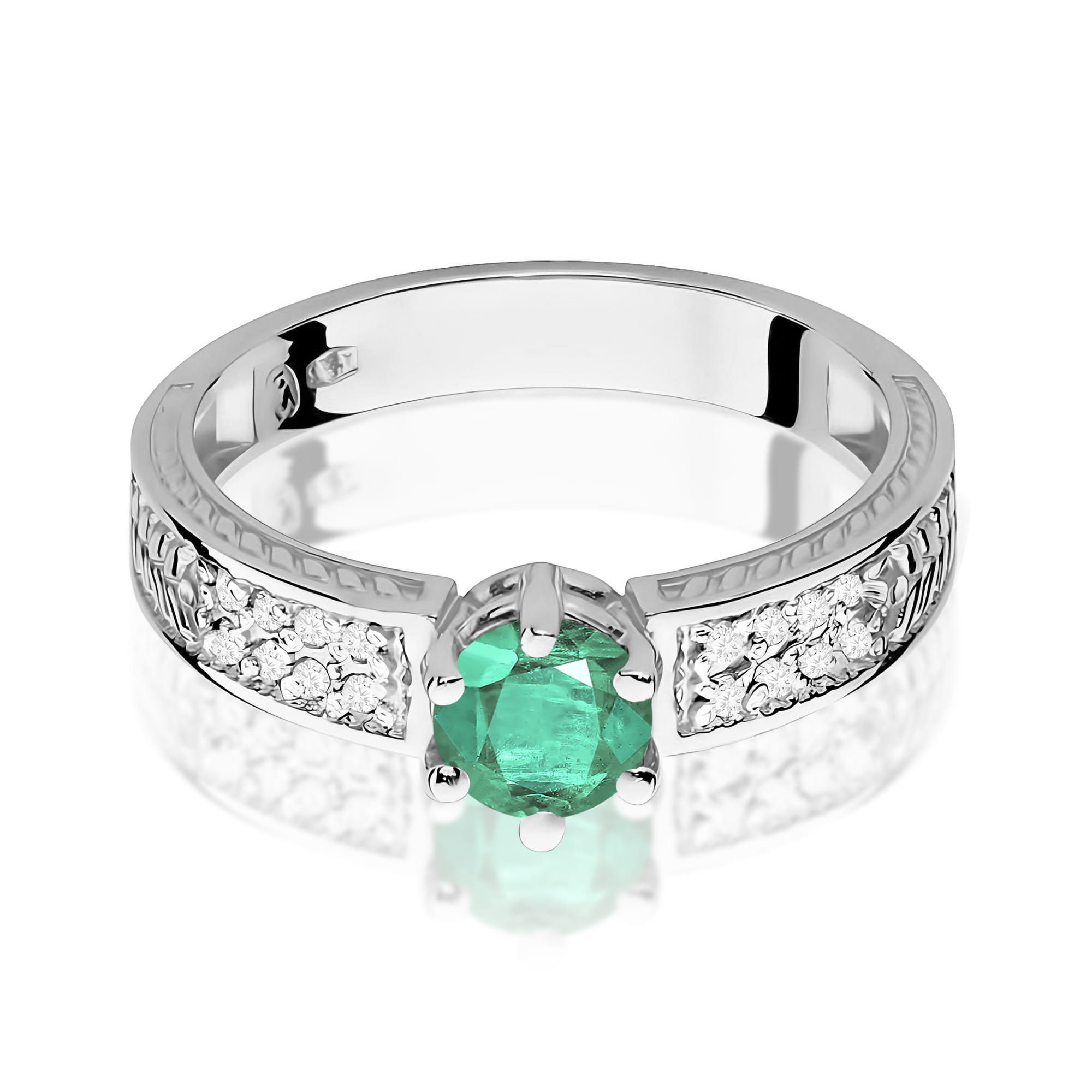 Inel Aur 9K cu Smarald 0.50 ct si Diamante Naturale 0.08 ct