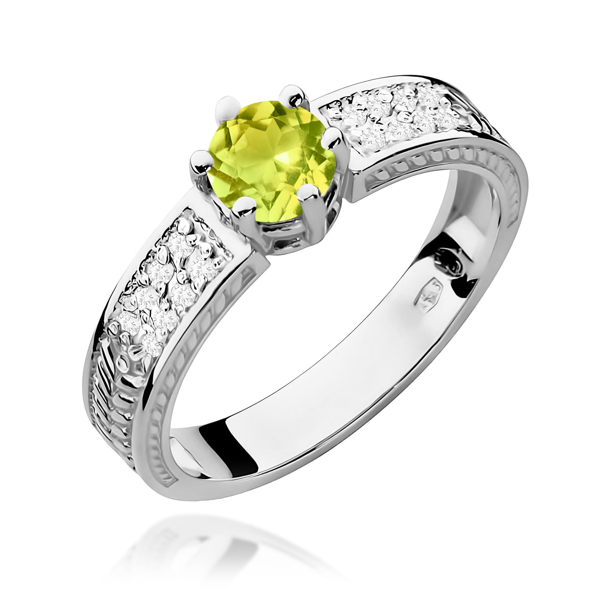 Inel Aur 9K cu Peridot 0.60 ct si Diamante Naturale 0.08 ct