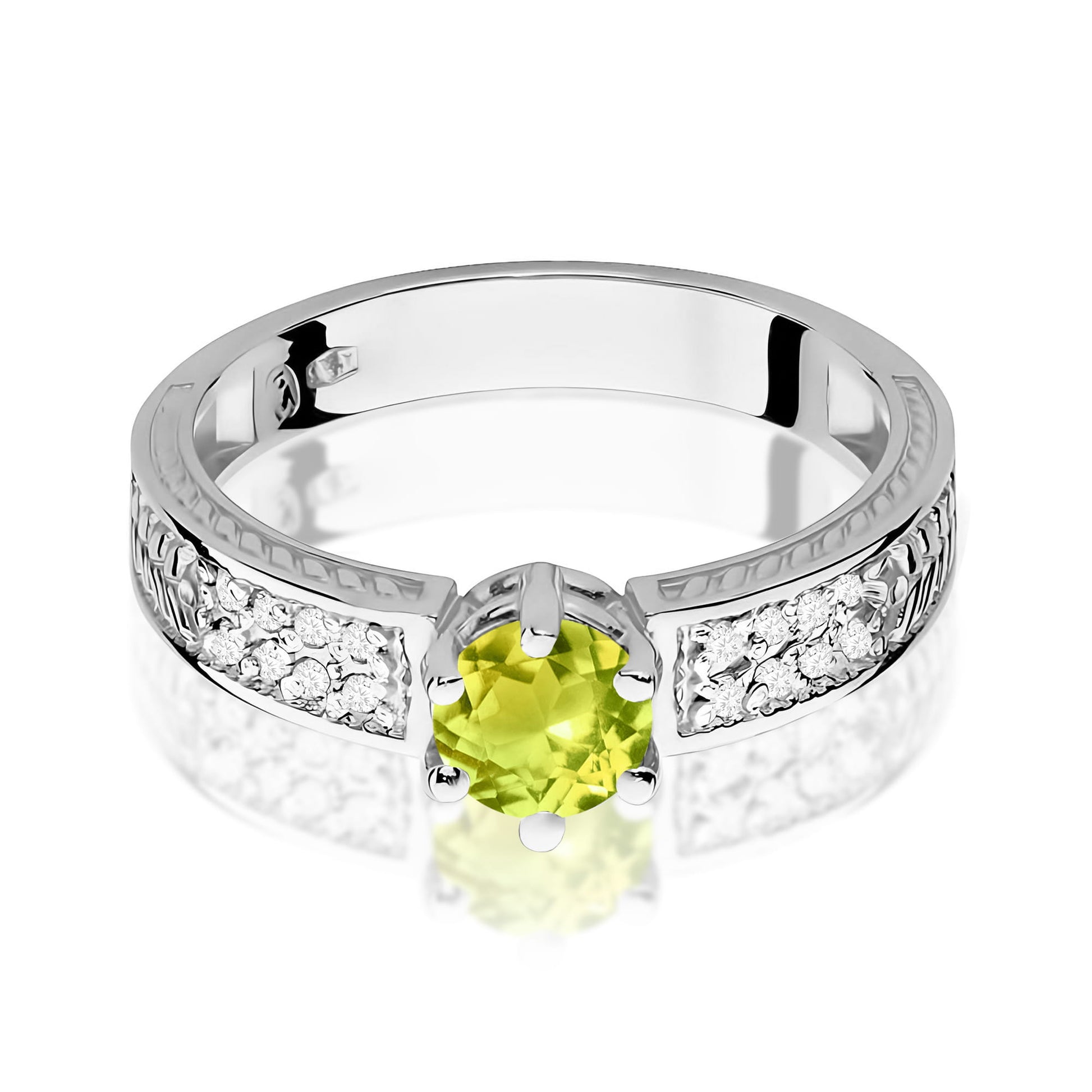 Inel Aur 9K cu Peridot 0.60 ct si Diamante Naturale 0.08 ct
