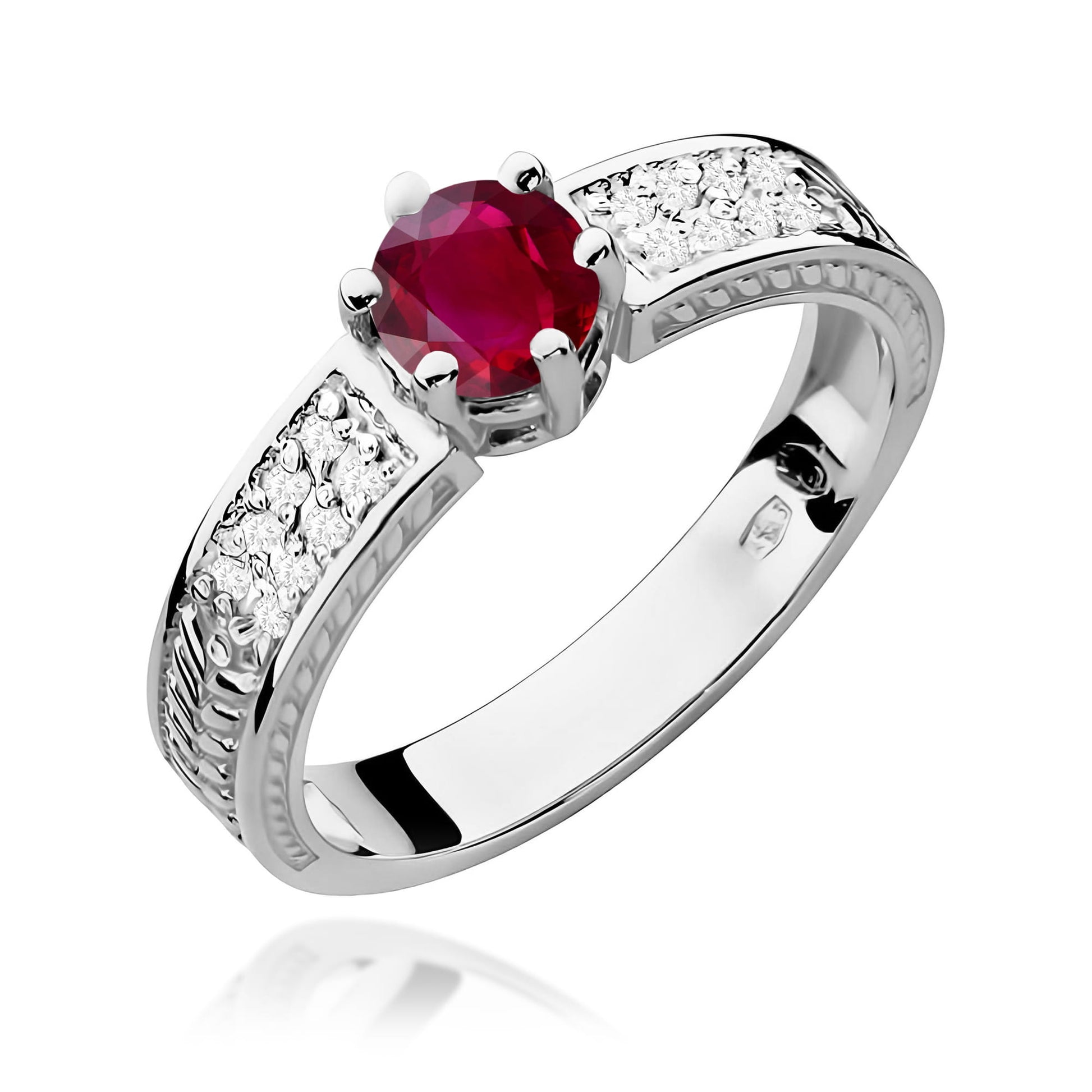 Inel Aur 9K cu Rubin 0.60 ct si Diamante Naturale 0.08 ct