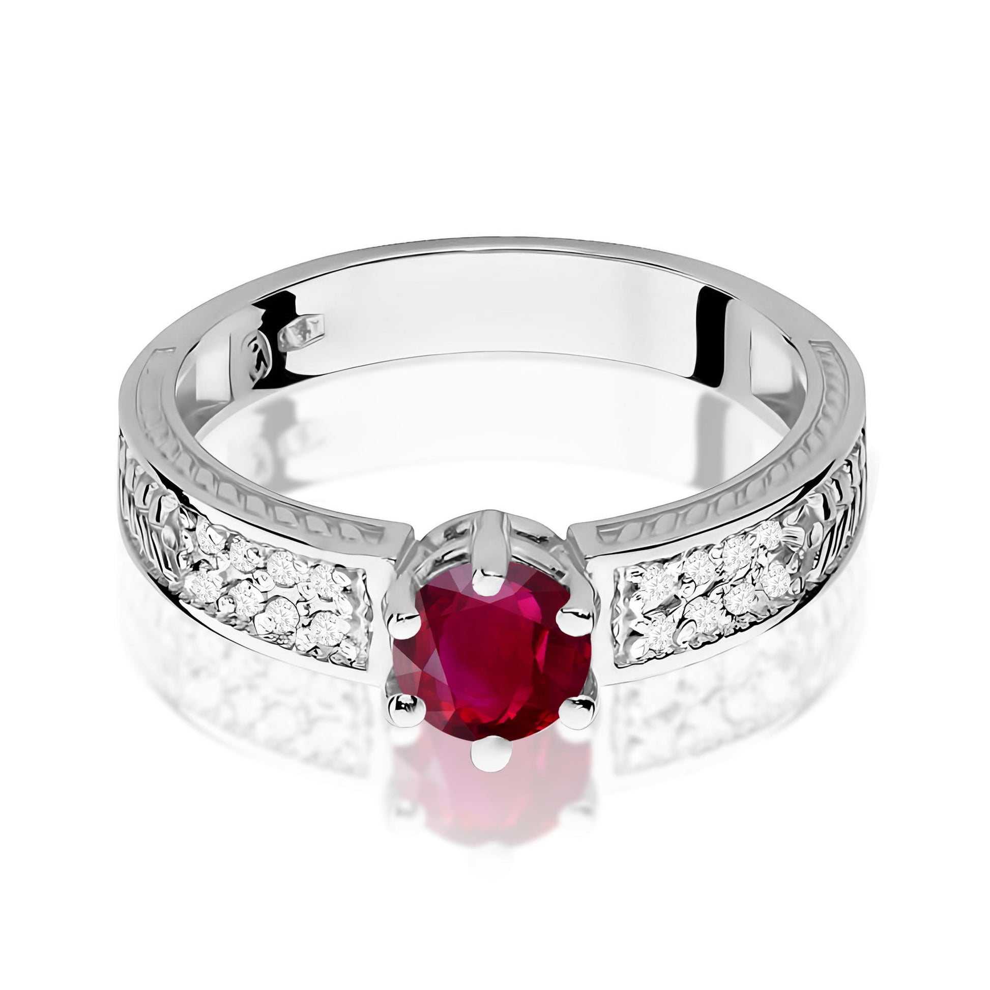 Inel Aur 9K cu Rubin 0.60 ct si Diamante Naturale 0.08 ct