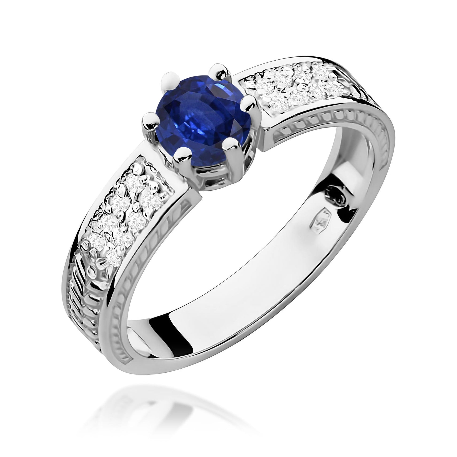 Inel Aur 9K cu Safir 0.50 ct si Diamante Naturale 0.08 ct