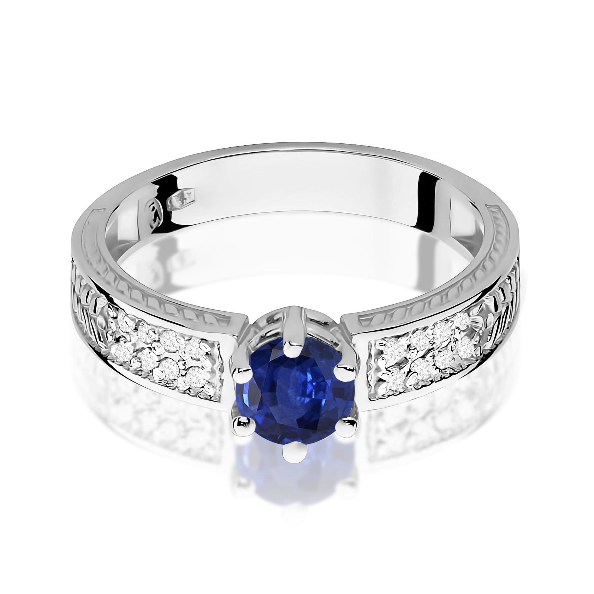 Inel Aur 9K cu Safir 0.50 ct si Diamante Naturale 0.08 ct