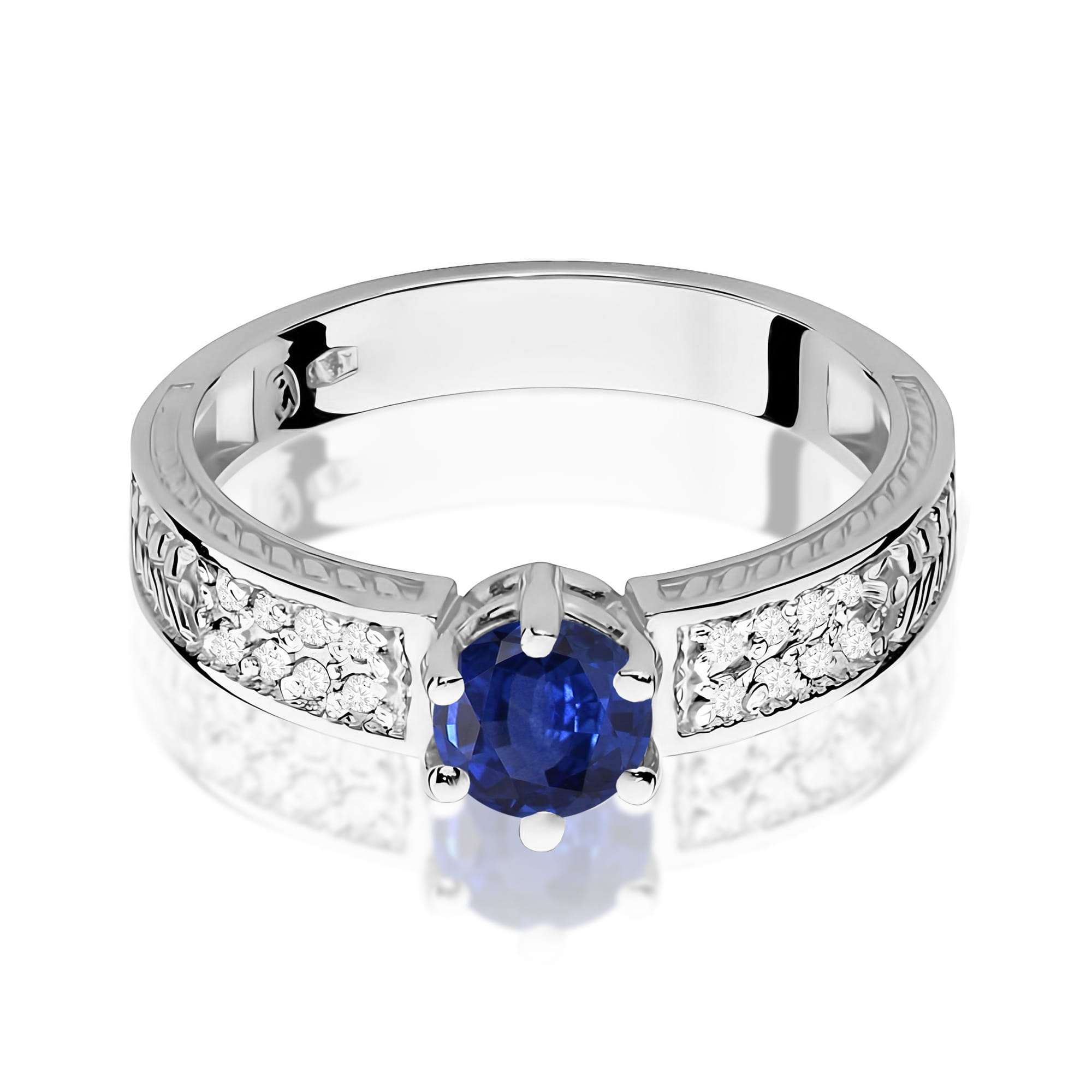 Inel Aur 9K cu Safir 0.50 ct si Diamante Naturale 0.08 ct