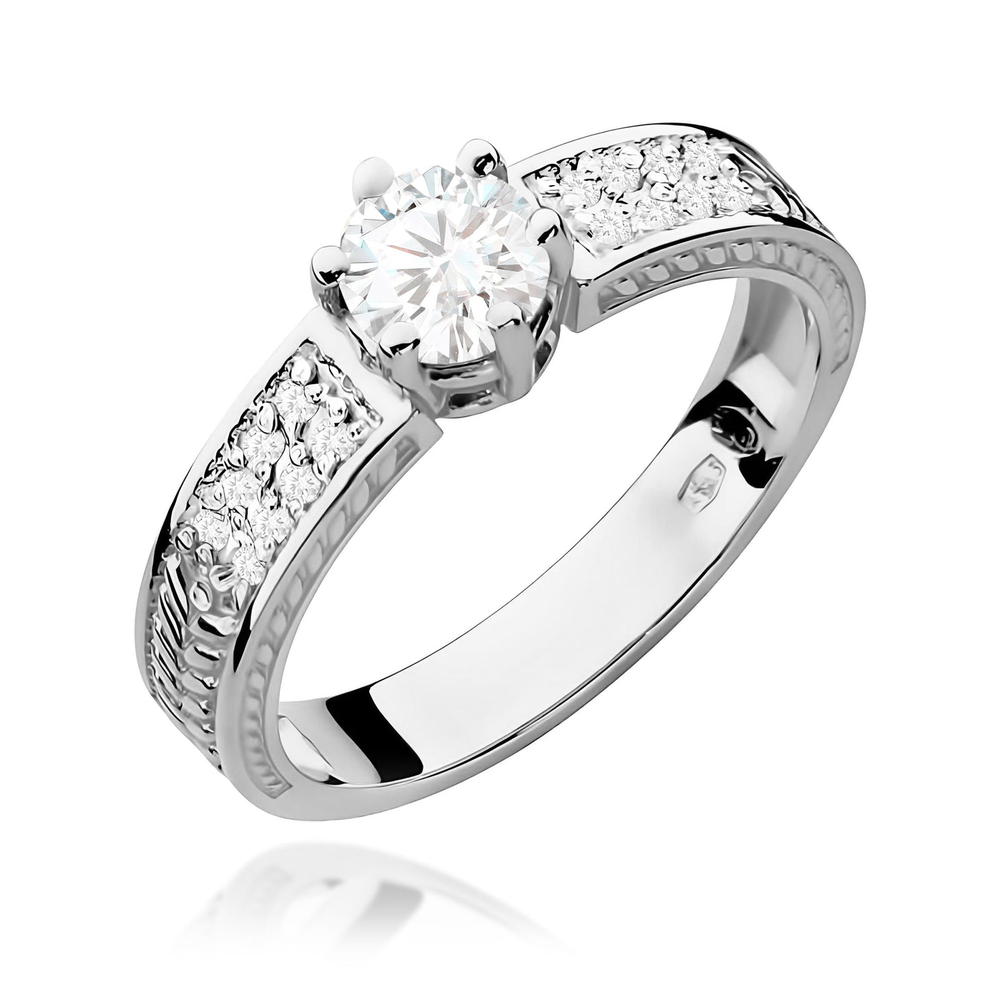 Inel Aur 9K cu Safir Alb 0.60 ct si Diamante Naturale 0.08 ct