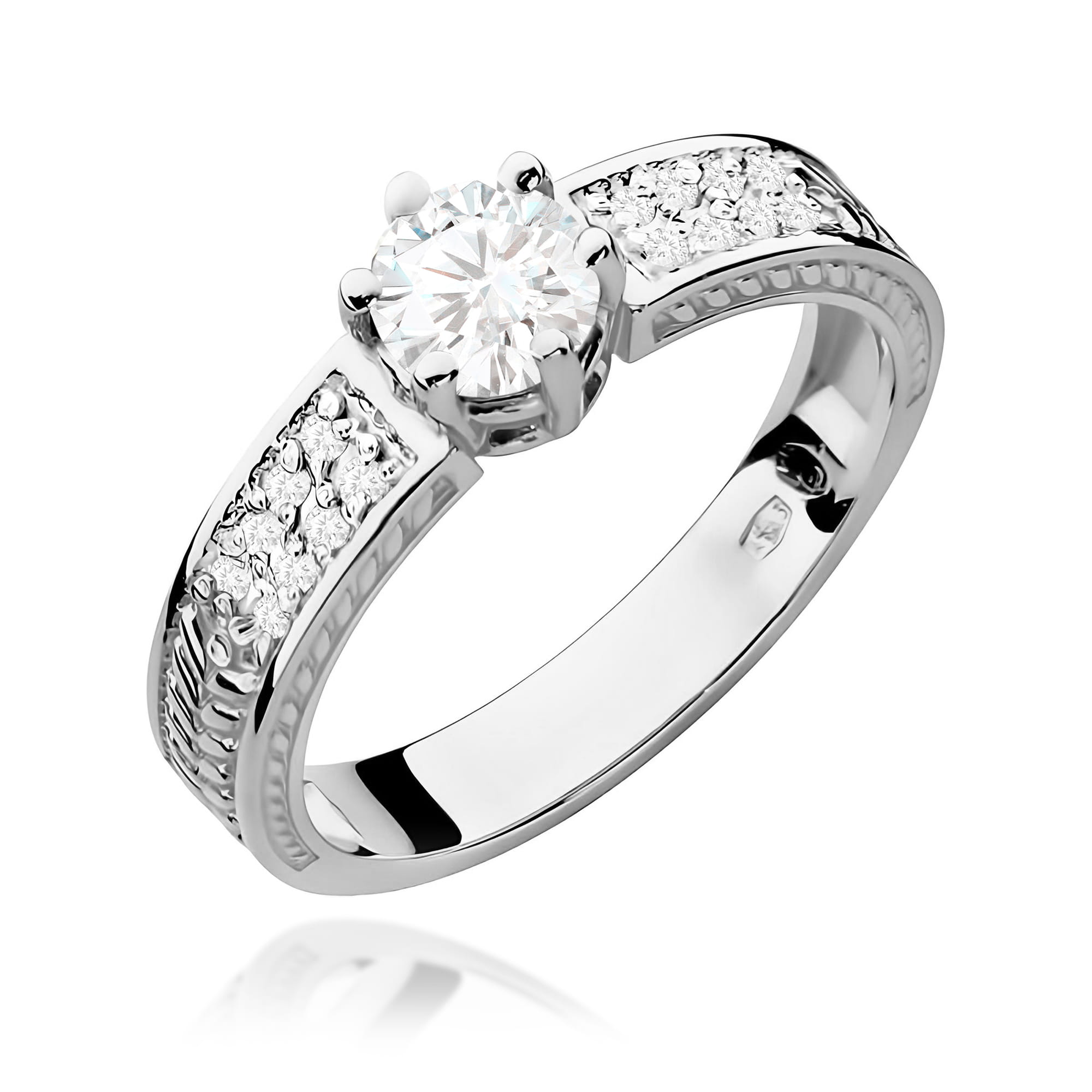 Inel Aur 9K cu Safir Alb 0.60 ct si Diamante Naturale 0.08 ct