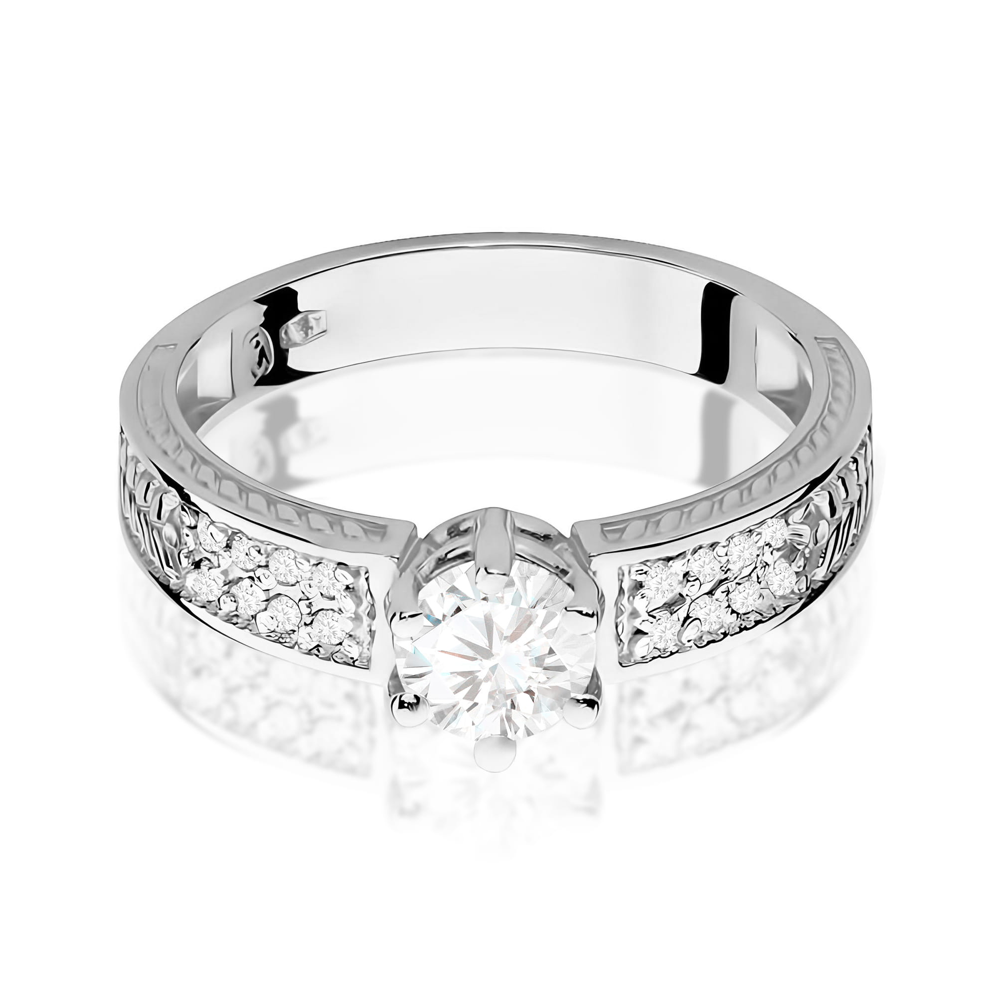 Inel Aur 9K cu Safir Alb 0.60 ct si Diamante Naturale 0.08 ct