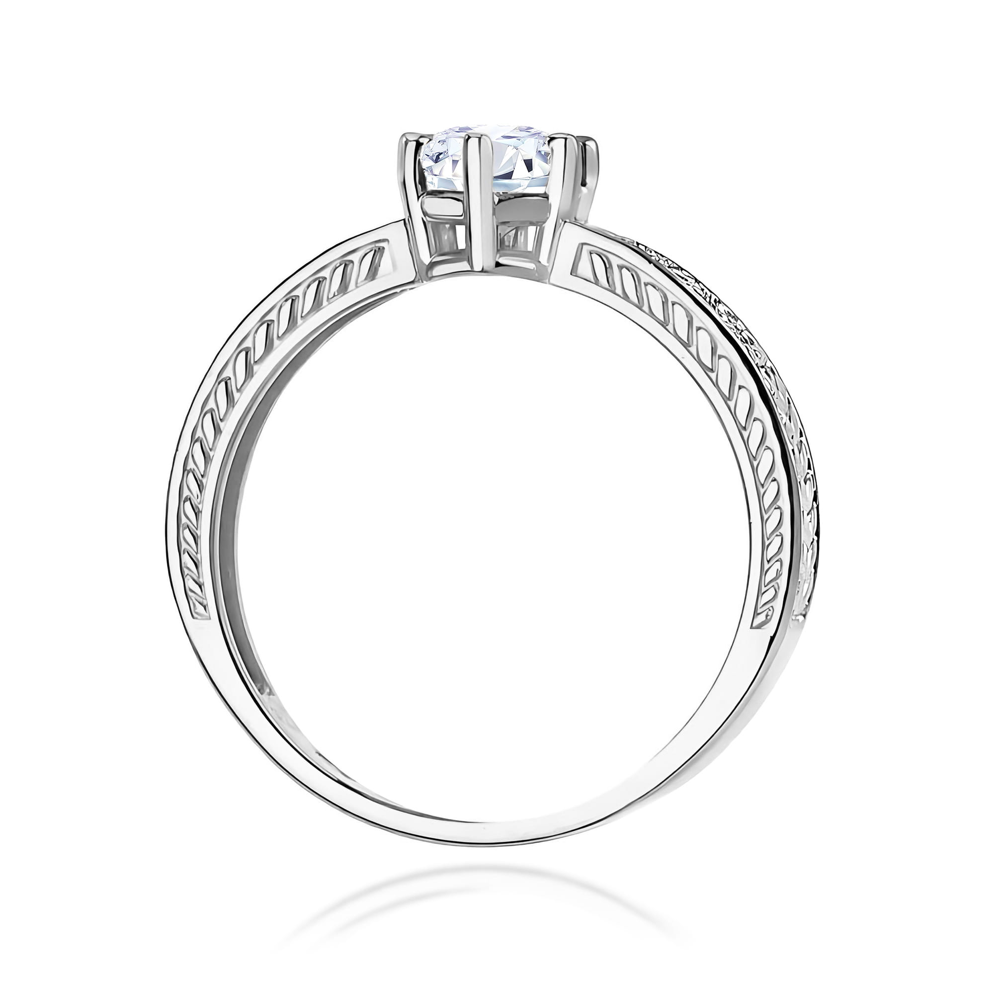 Inel Aur 9K cu Safir Alb 0.60 ct si Diamante Naturale 0.08 ct
