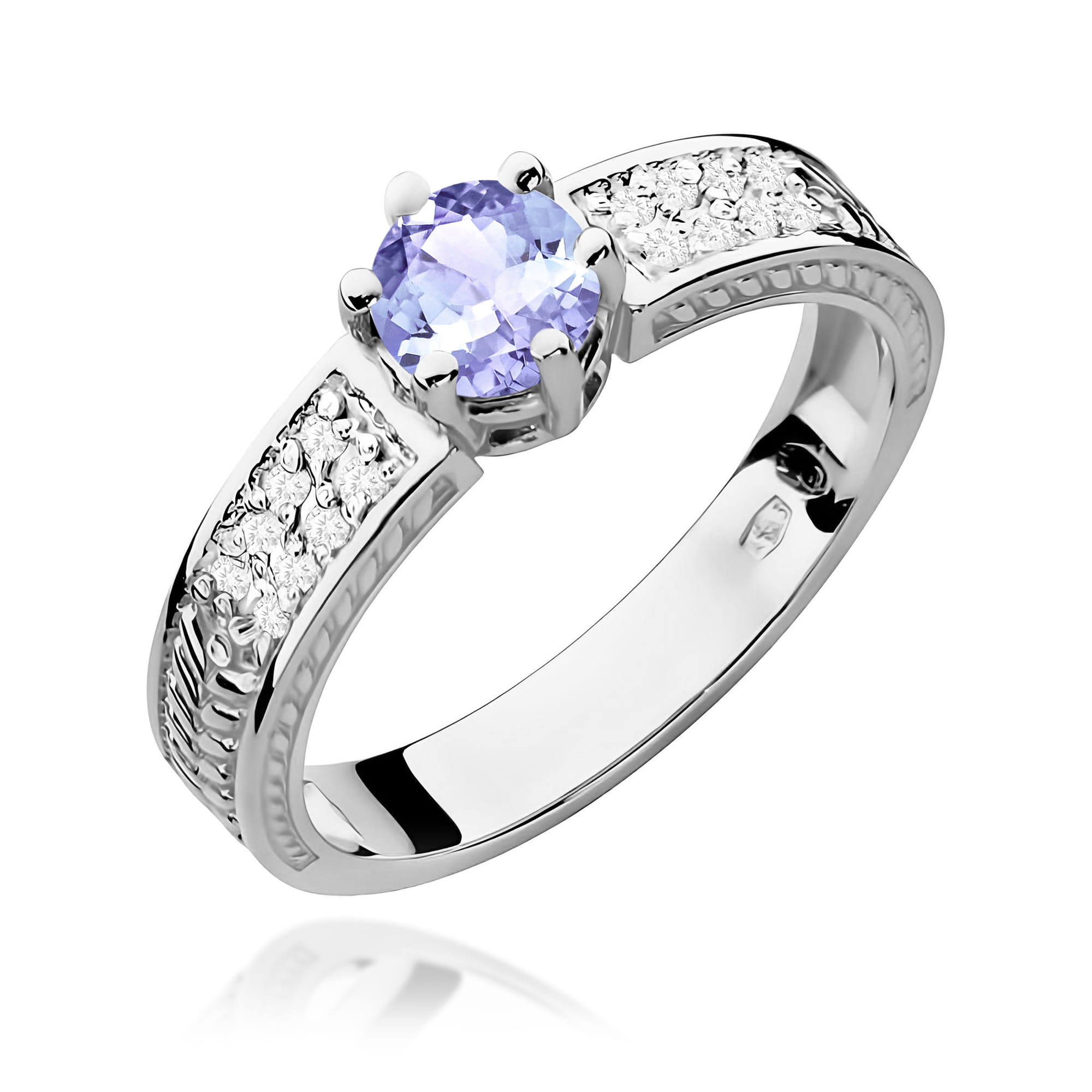 Inel Aur 9K cu Tanzanit 0.50 ct si Diamante Naturale 0.08 ct