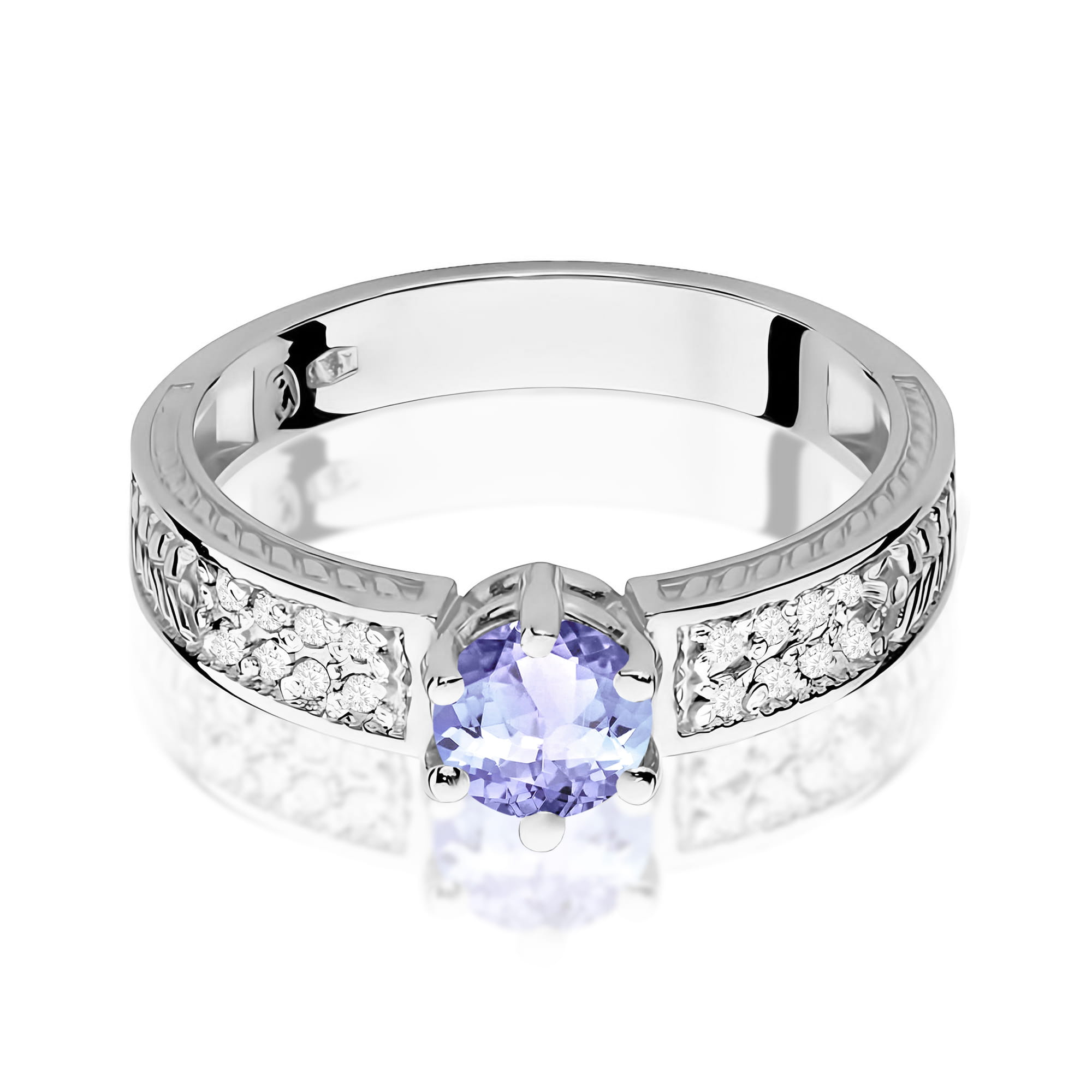 Inel Aur 9K cu Tanzanit 0.50 ct si Diamante Naturale 0.08 ct