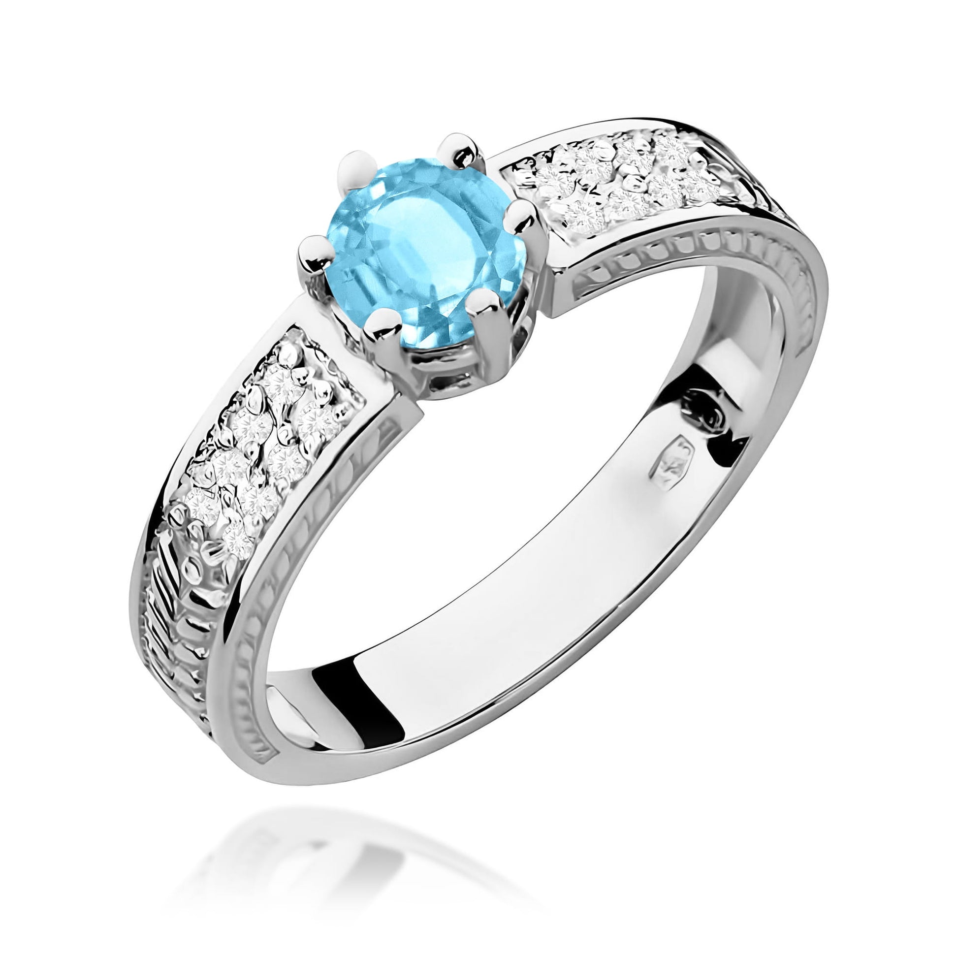 Inel Aur 9K cu Topaz Swiss 0.50 ct si Diamante Naturale 0.08 ct