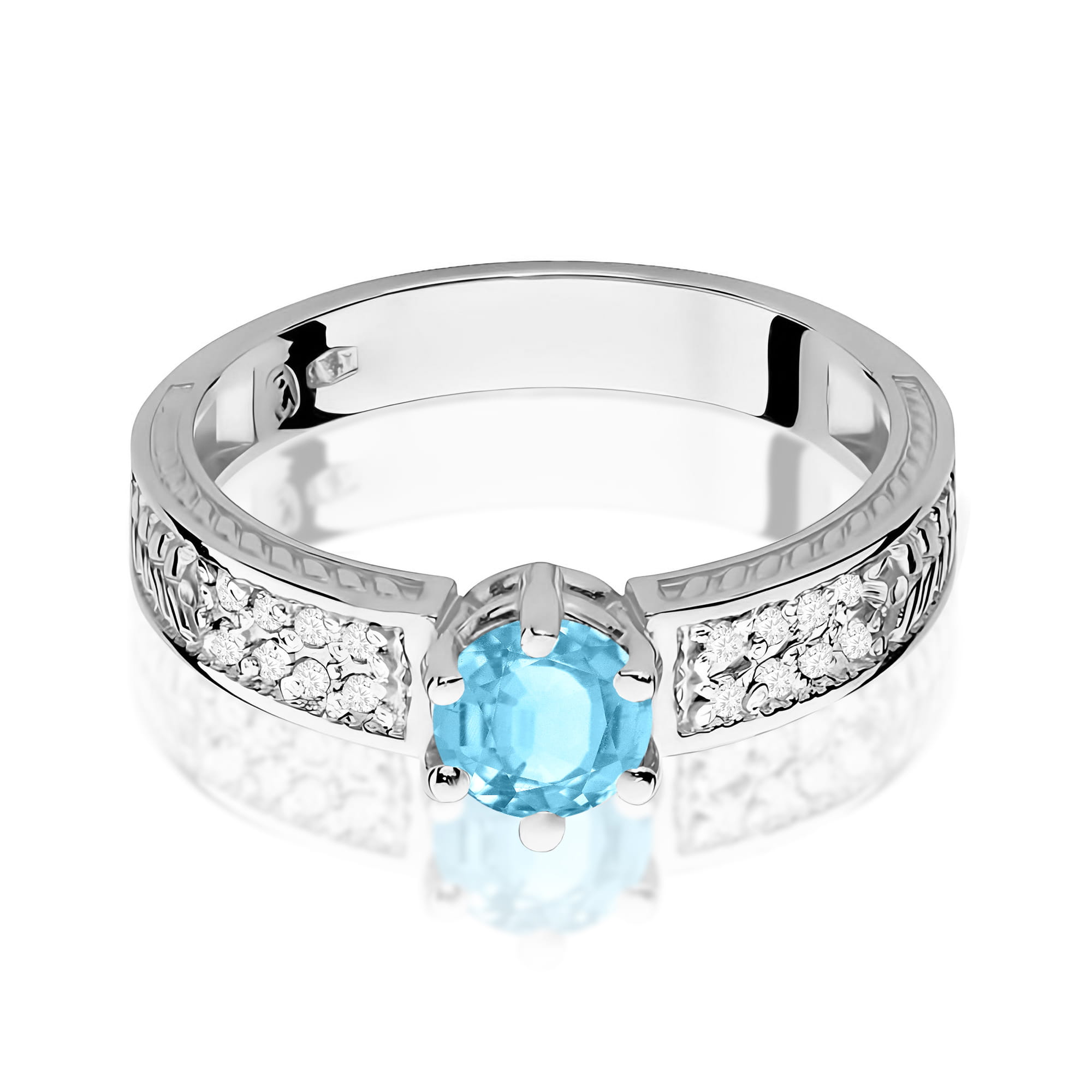 Inel Aur 9K cu Topaz Swiss 0.50 ct si Diamante Naturale 0.08 ct