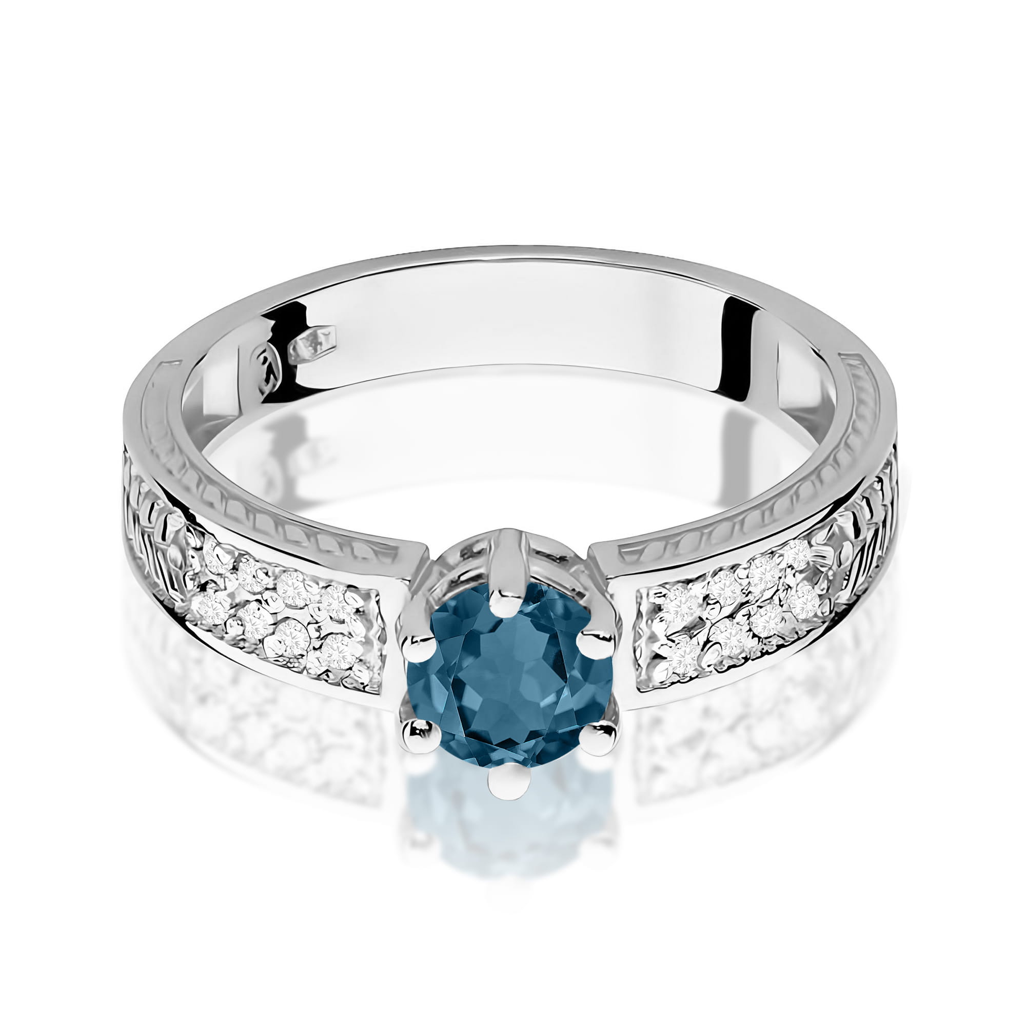 Inel Aur 9K cu Topaz London Blue 0.50 ct si Diamante Naturale 0.08 ct