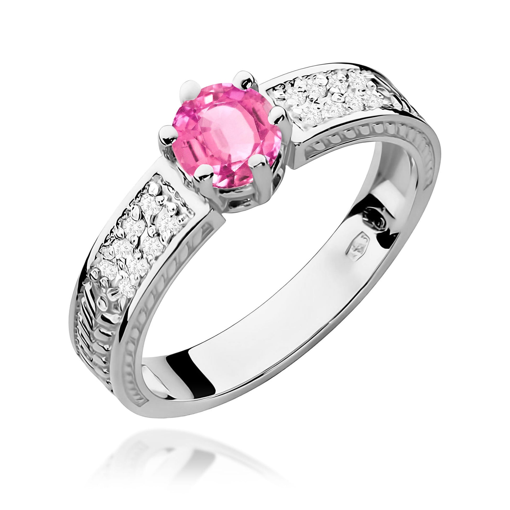 Inel Aur 9K cu Topaz Roz 0.60 ct si Diamante Naturale 0.08 ct