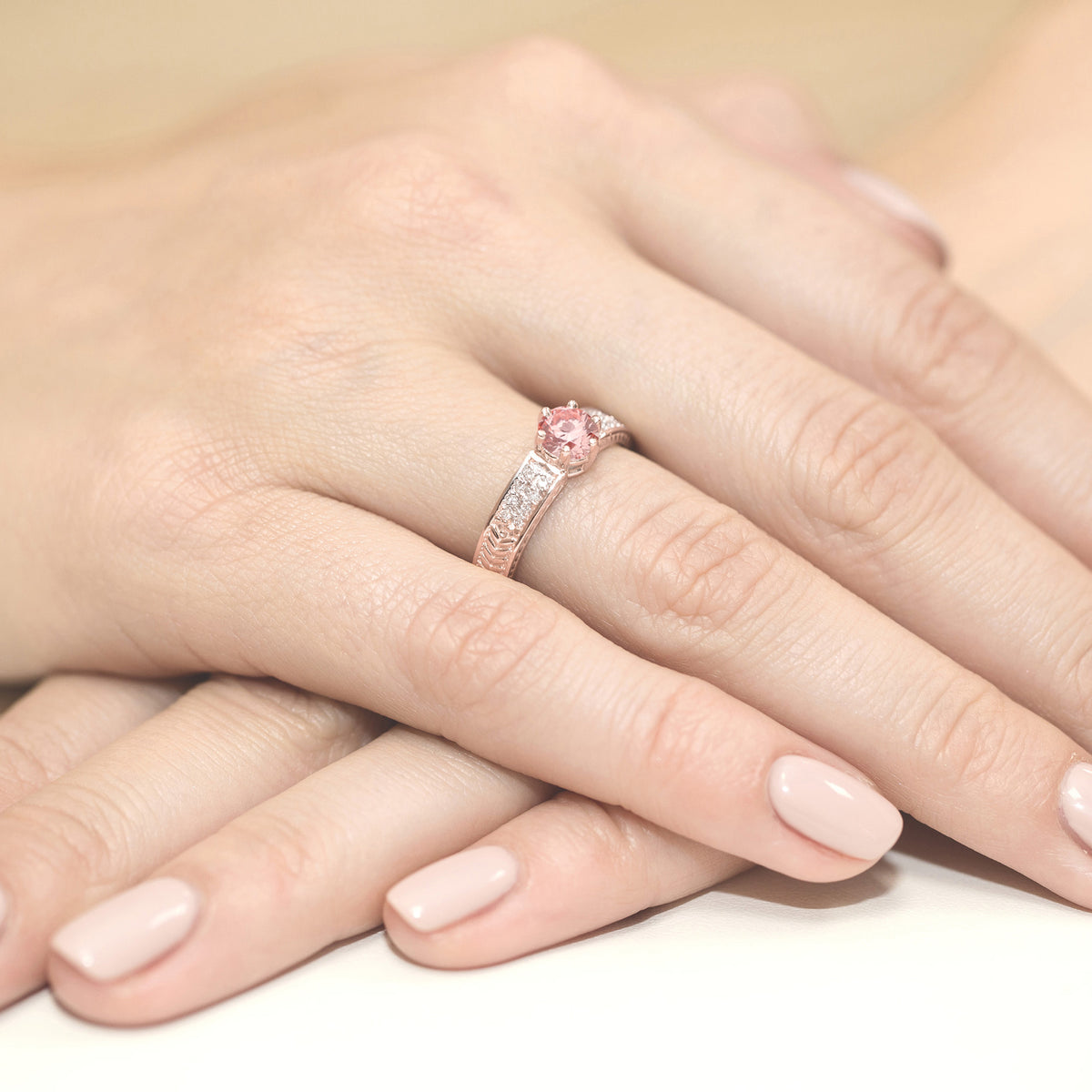 Inel Aur 14K cu Diamante Roz de Laborator 0.58 ct