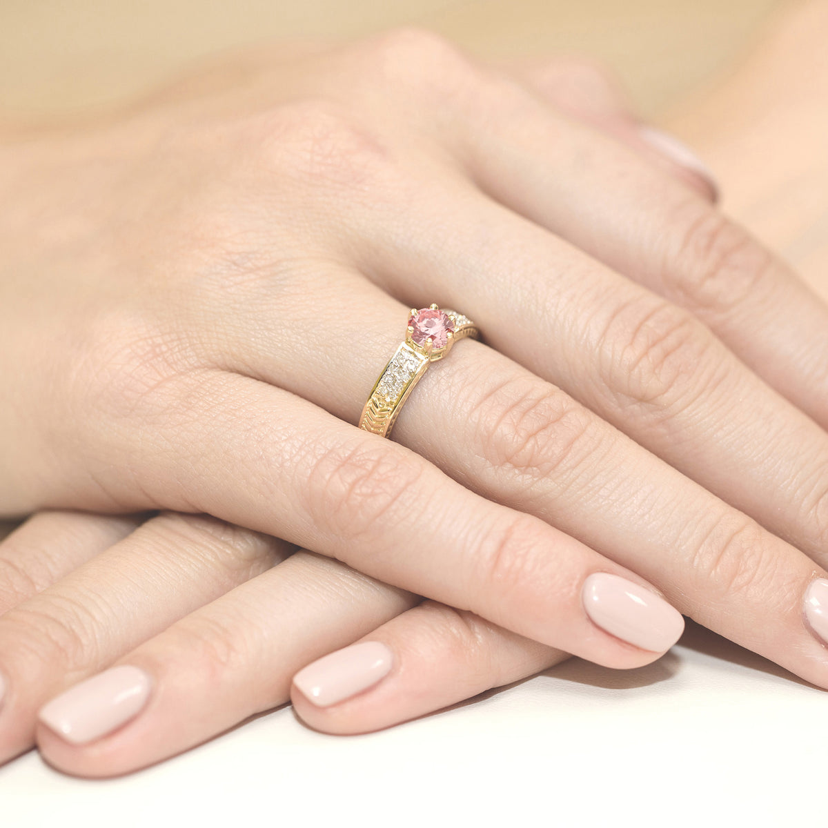 Inel Aur 14K cu Diamante Roz de Laborator 0.58 ct