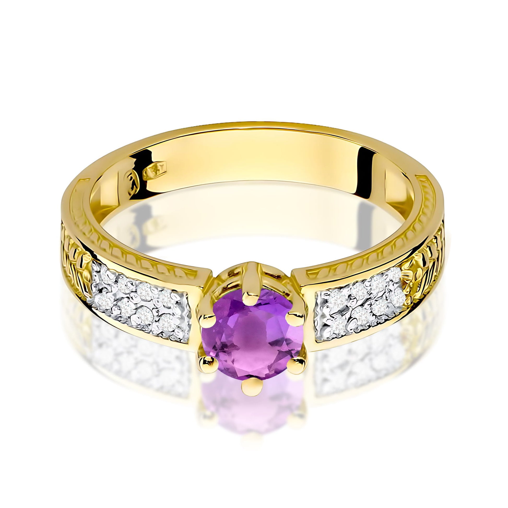 Inel Aur 9K cu Ametist 0.50 ct si Diamante Naturale 0.08 ct