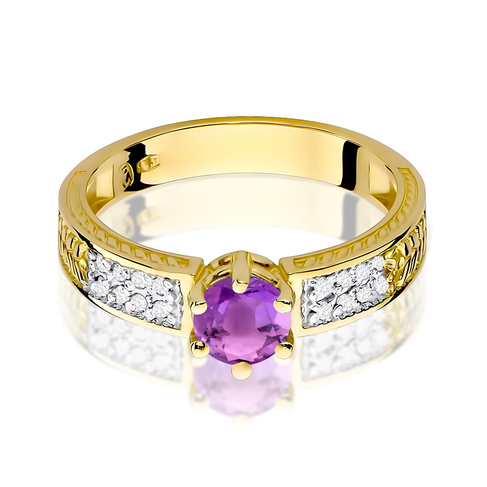 Inel Aur 9K cu Ametist 0.50 ct si Diamante Naturale 0.08 ct