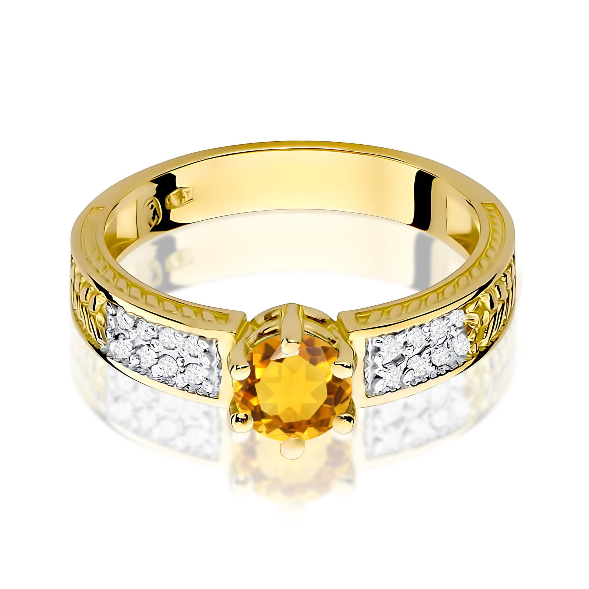 Inel Aur 9K cu Citrin 0.50 ct si Diamante Naturale 0.08 ct