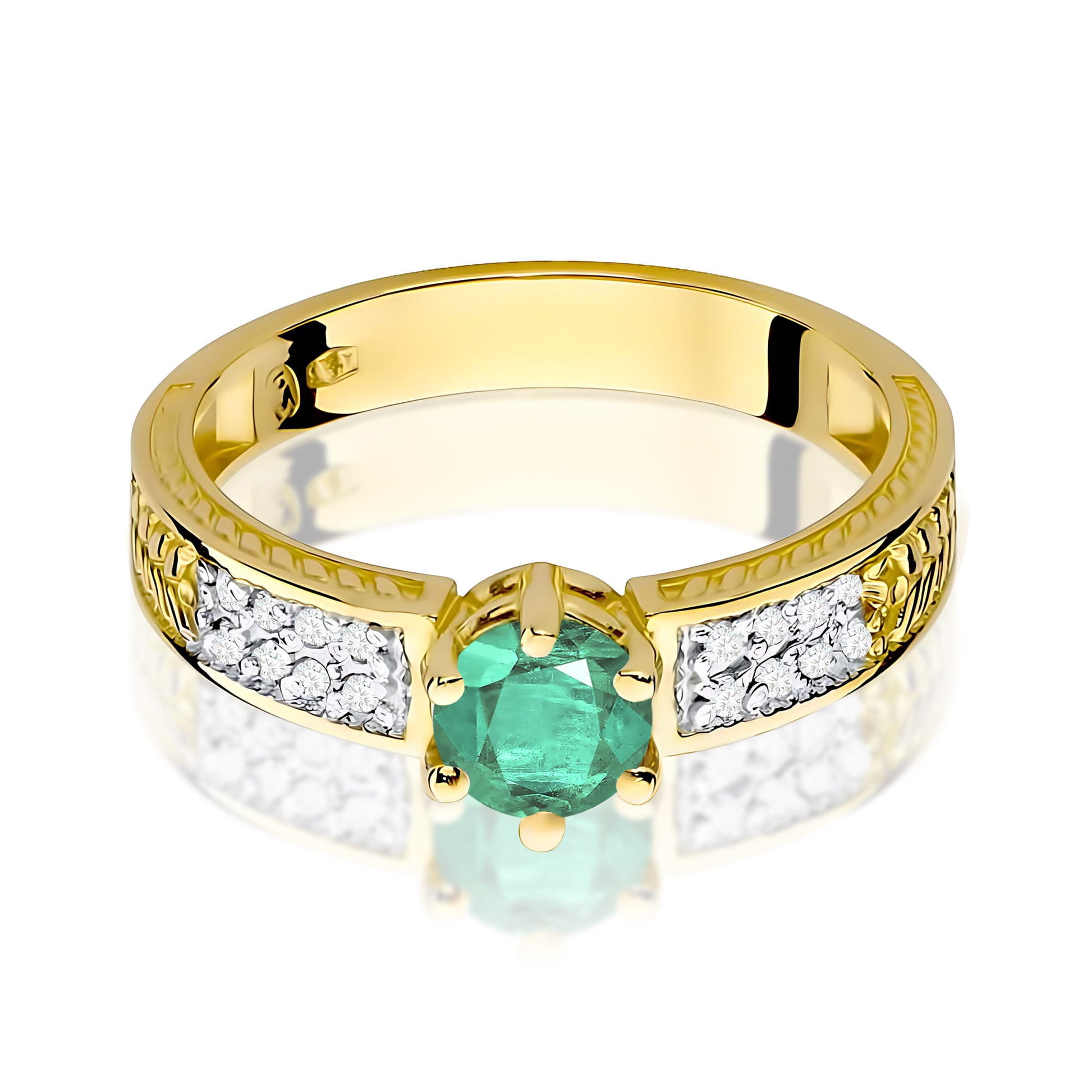 Inel Aur 9K cu Smarald 0.50 ct si Diamante Naturale 0.08 ct