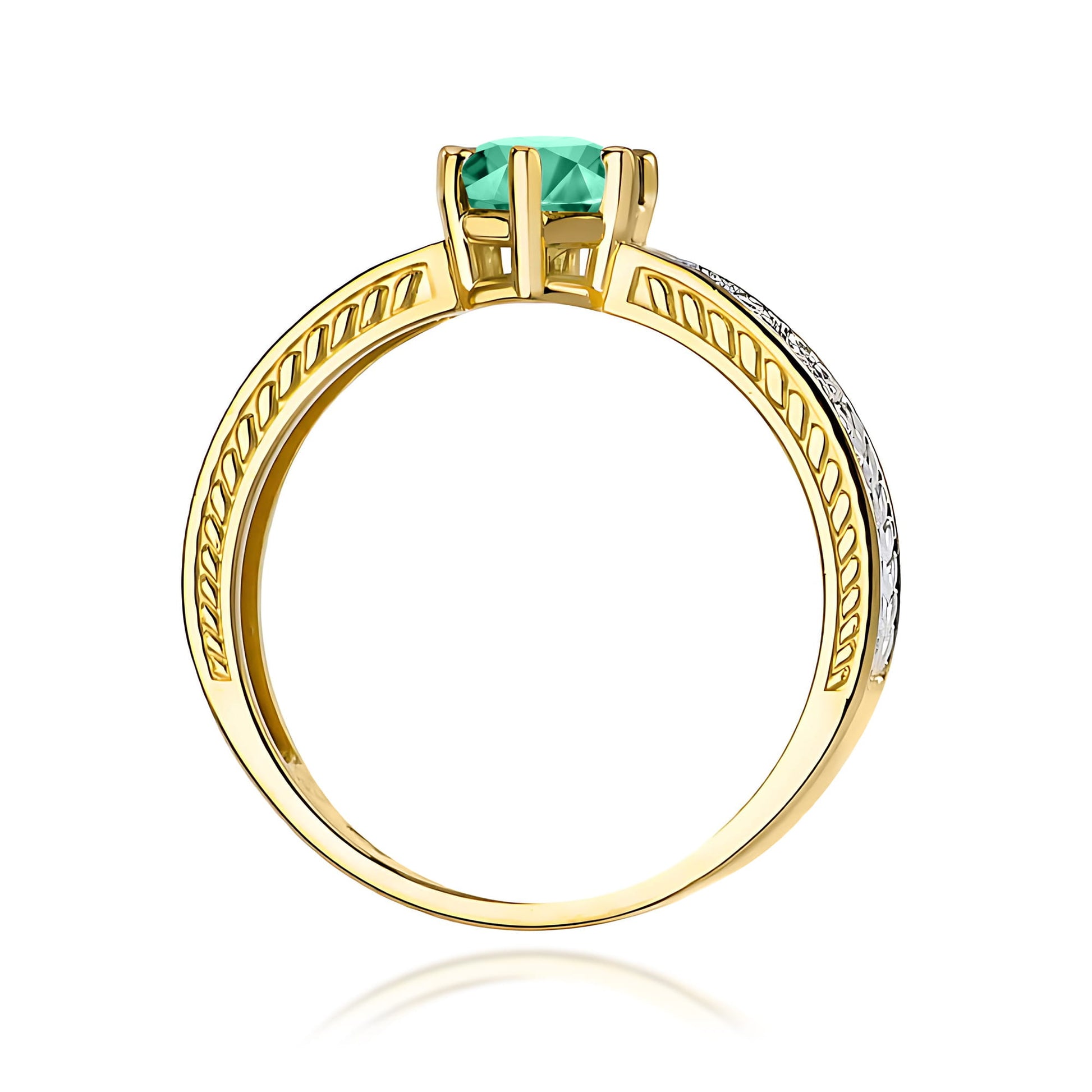 Inel Aur 9K cu Smarald 0.50 ct si Diamante Naturale 0.08 ct