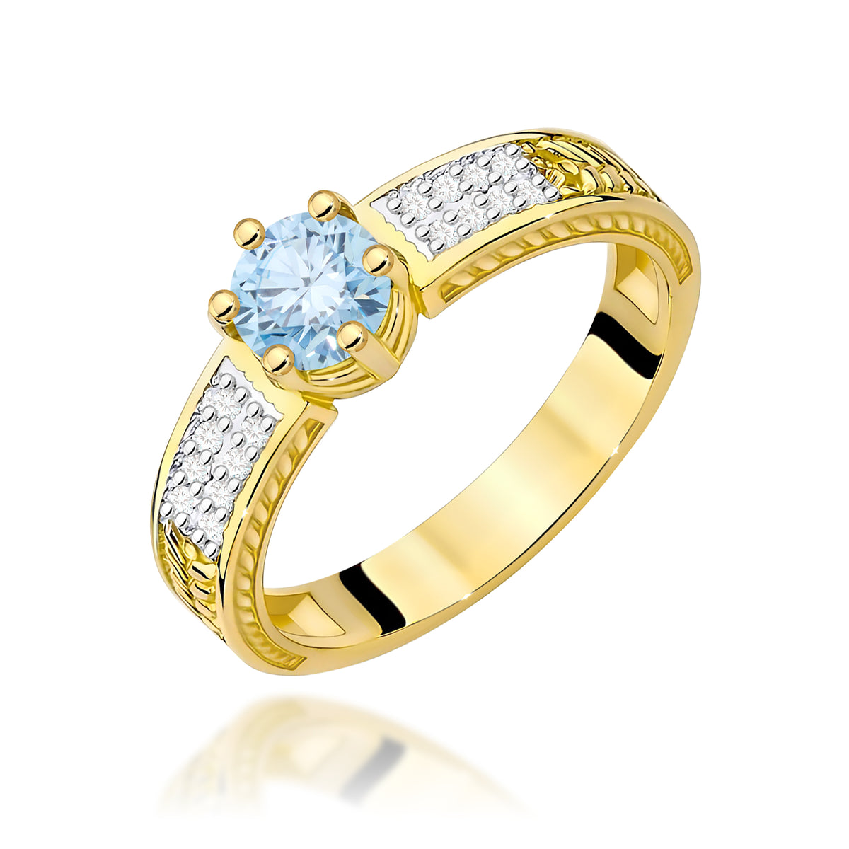 Inel Aur 9K cu Diamante Albastru de Laborator 0.58 ct