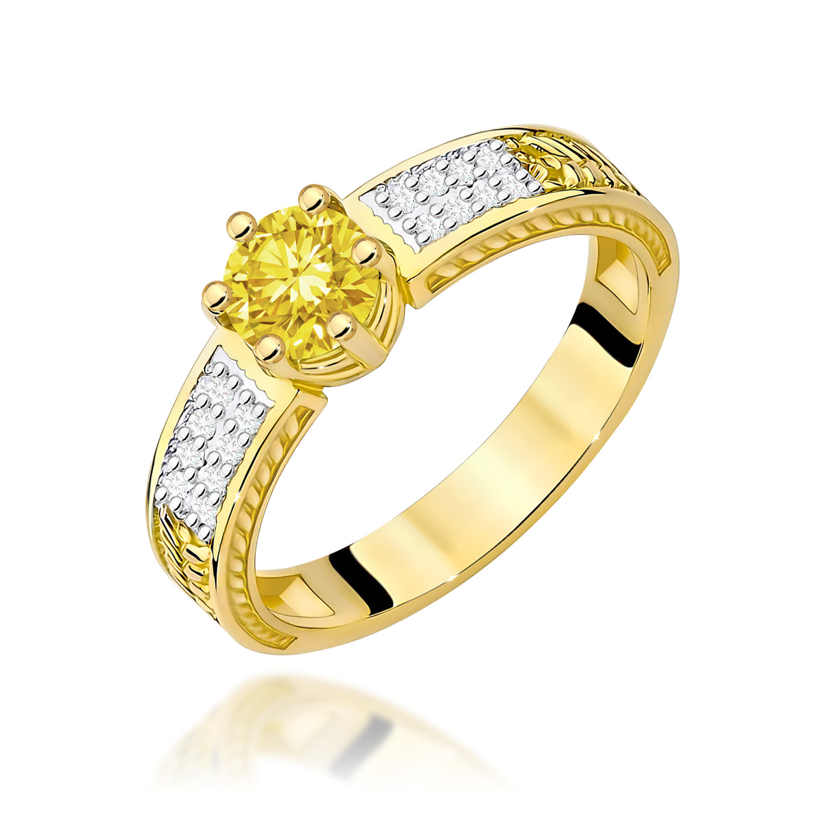 Inel Aur 9K cu Diamante Galben de Laborator 0.58 ct