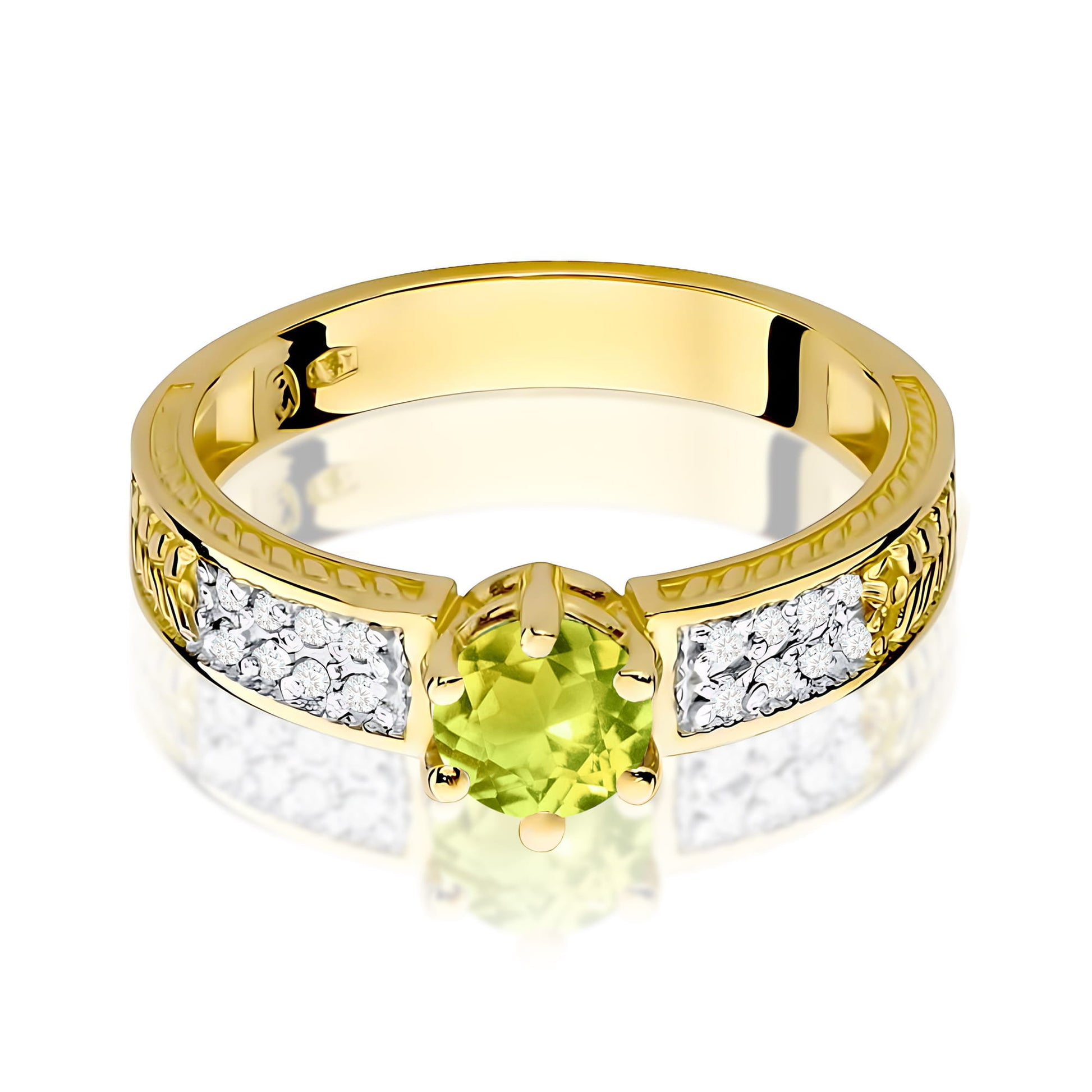 Inel Aur 9K cu Peridot 0.60 ct si Diamante Naturale 0.08 ct