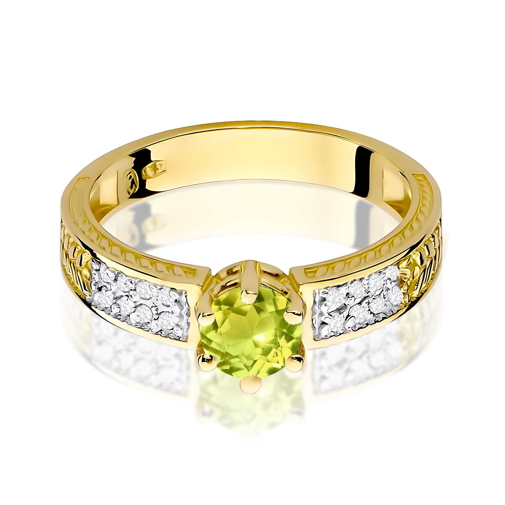 Inel Aur 9K cu Peridot 0.60 ct si Diamante Naturale 0.08 ct