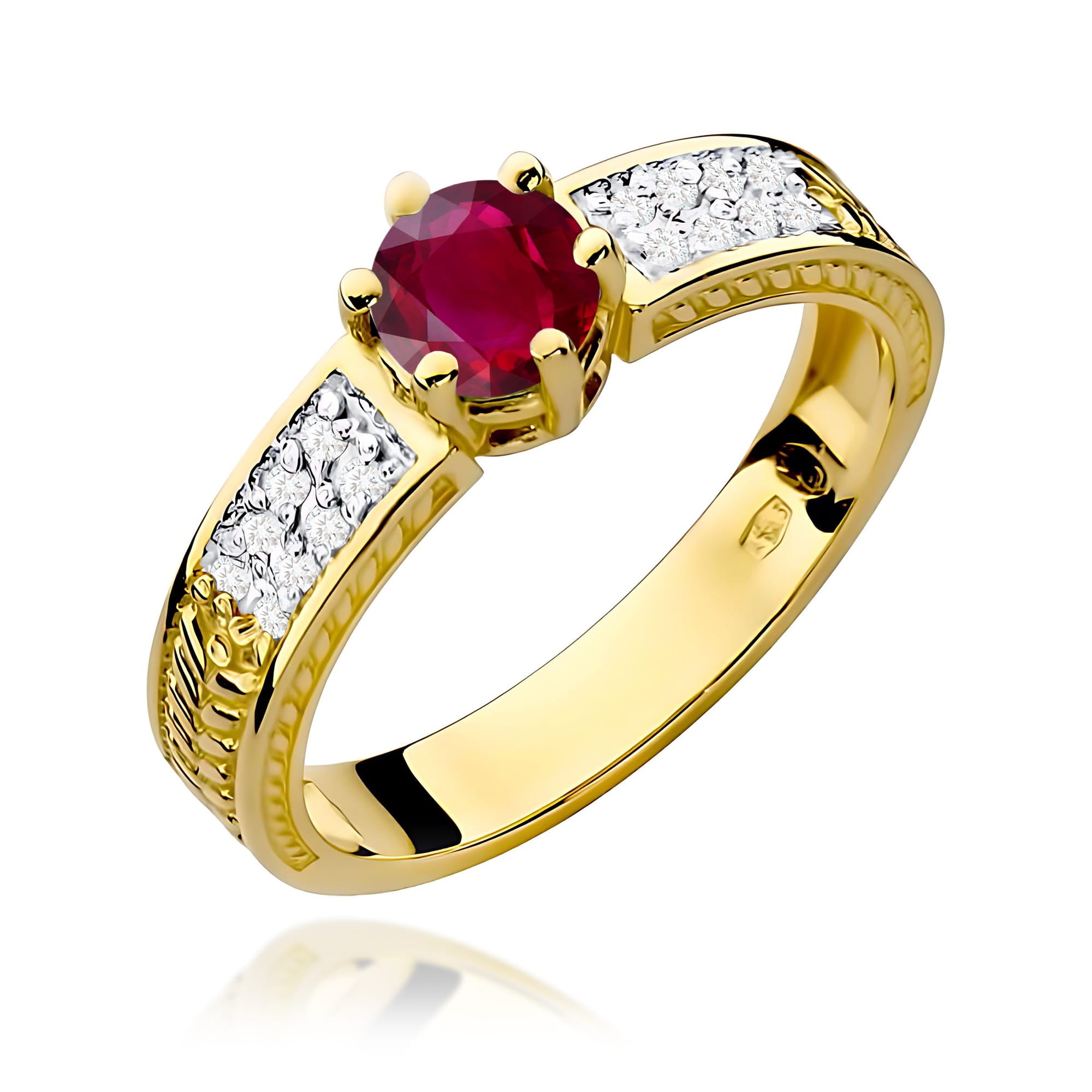 Inel Aur 9K cu Rubin 0.60 ct si Diamante Naturale 0.08 ct